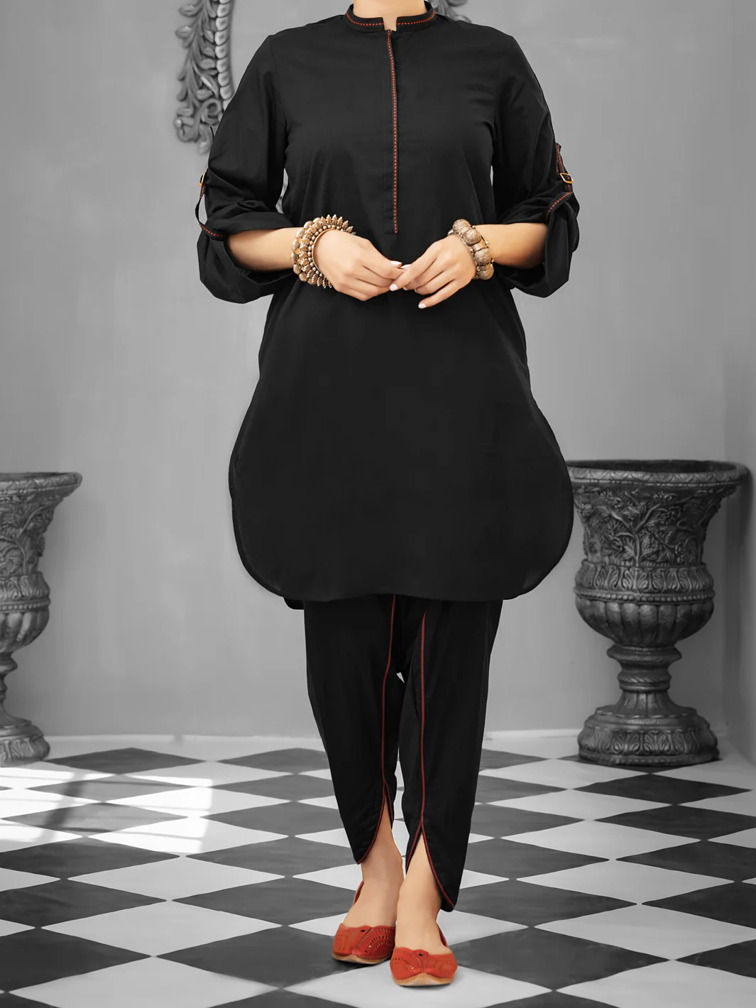 Black Cambric 2Pc Stitched - ALP-1034