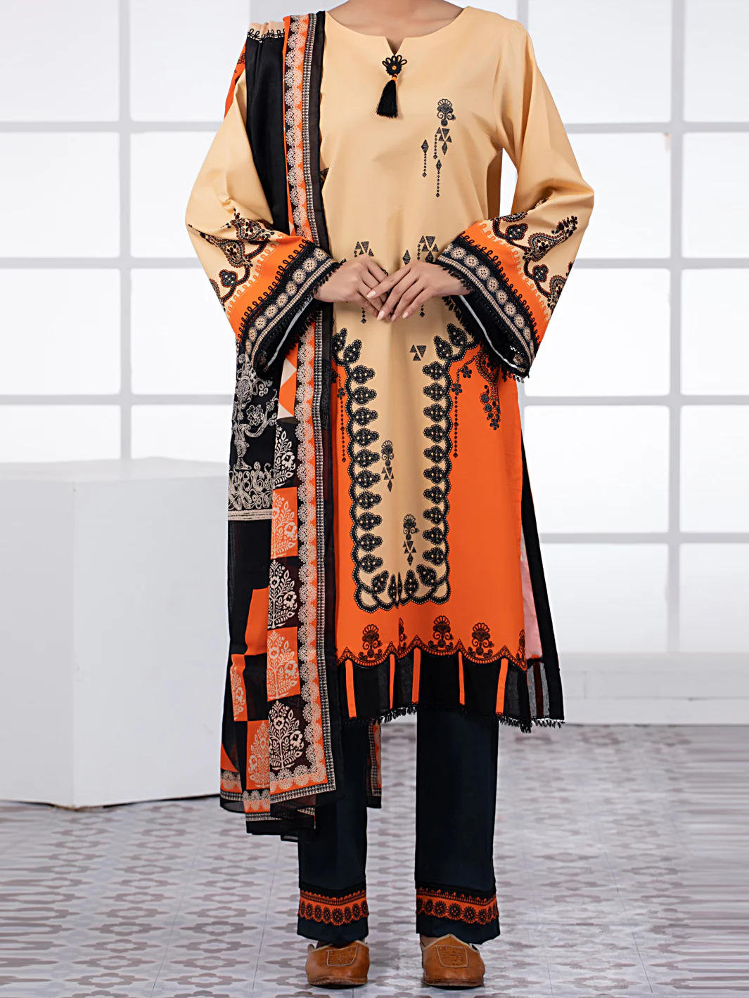 Beige Lawn 2Pc Unstitched - ALP-2PS-1448A