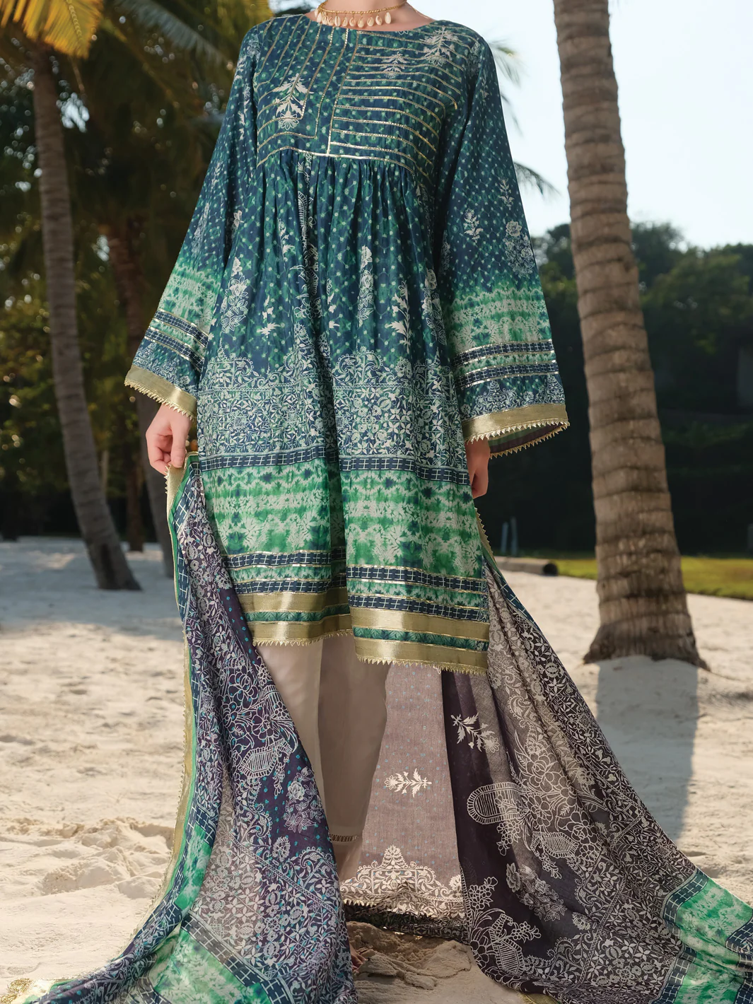 Teal Lawn 2Pc Unstitched - ALP-2PS-861
