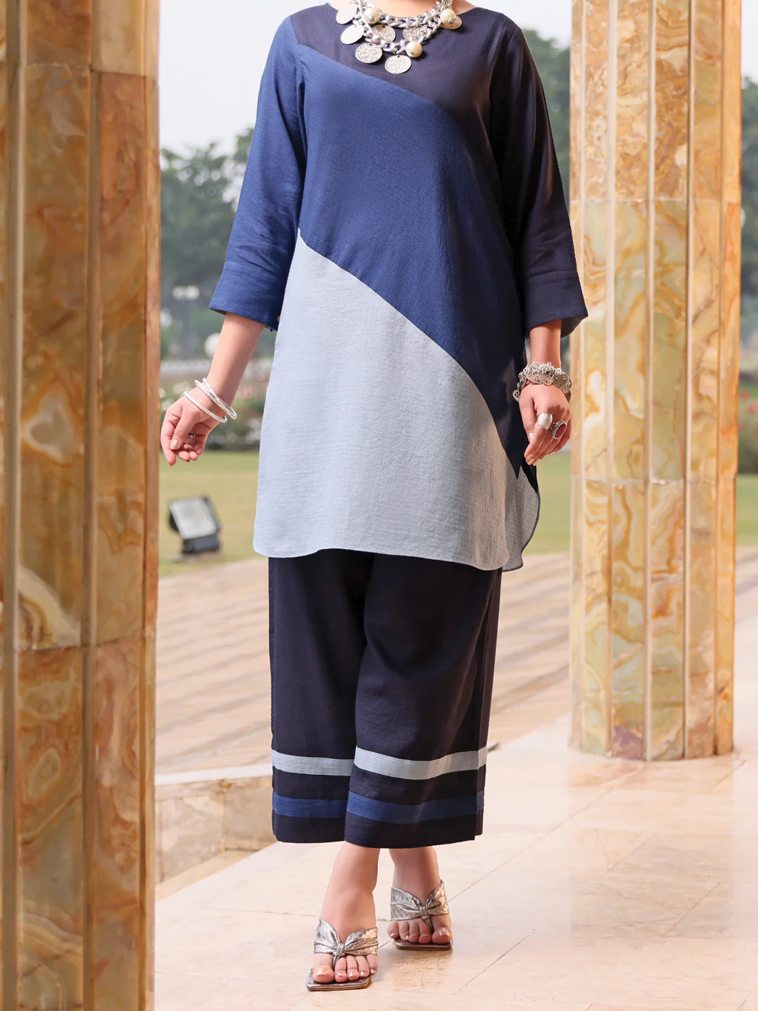 Navy Blue Self-Dobby 2Pc Stitched - ALP-2PS-LKS-1071