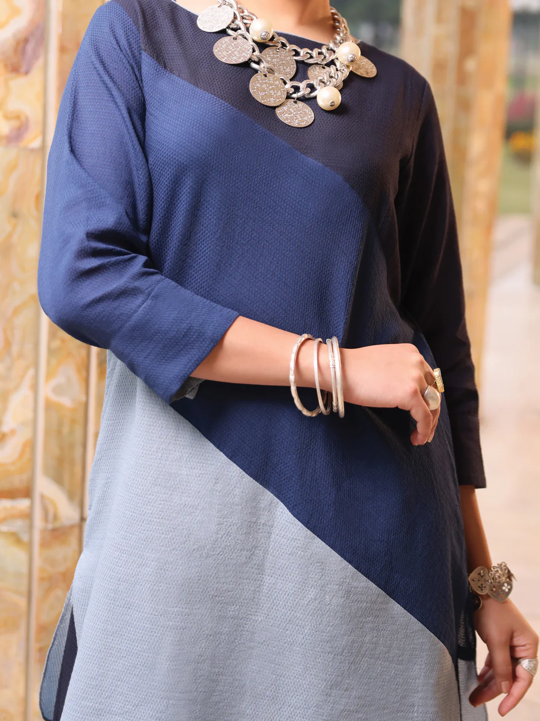 Navy Blue Self-Dobby 2Pc Stitched - ALP-2PS-LKS-1071 - Image 3