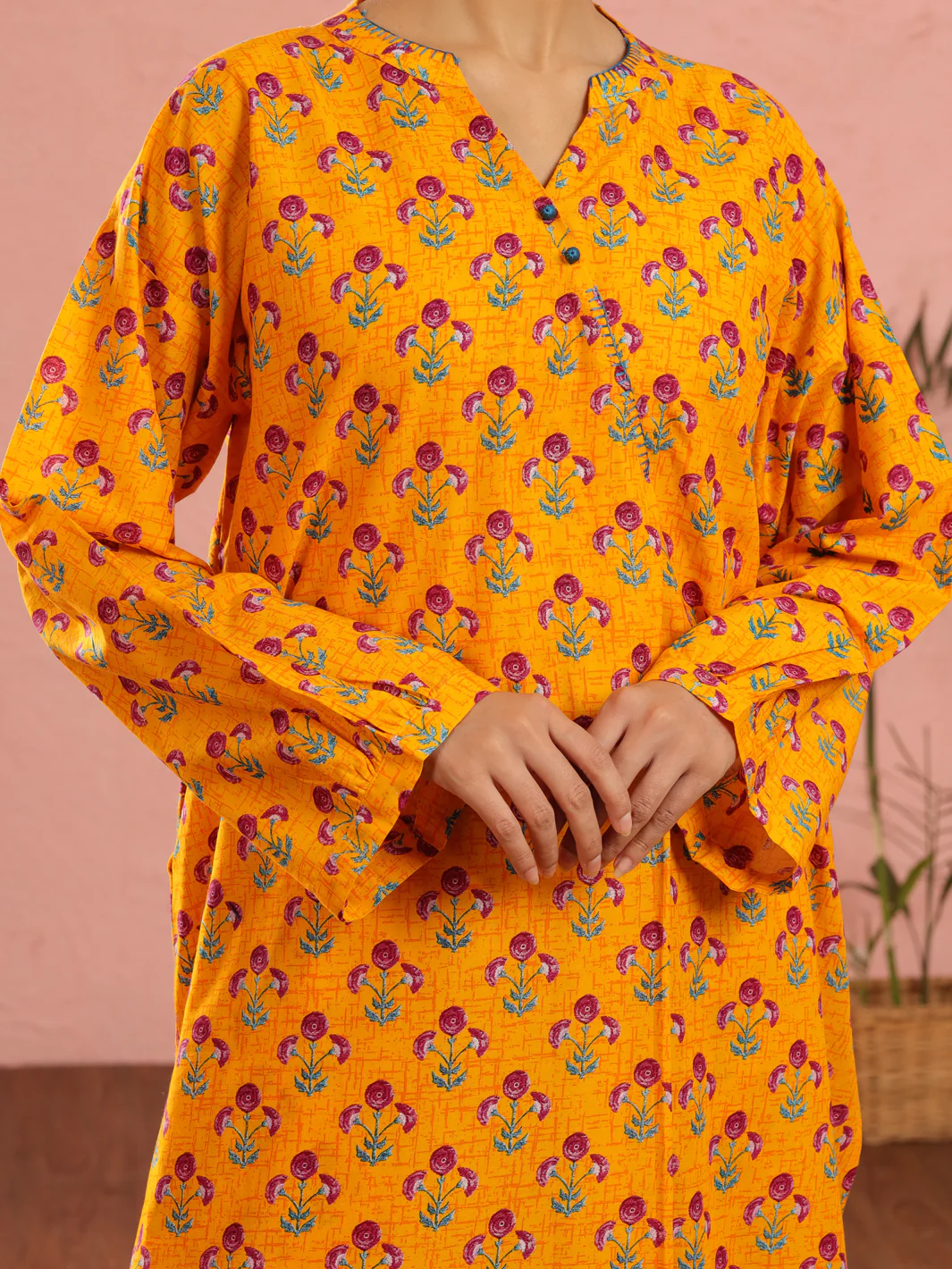 Yellow Cambric 2Pc Stitched - ALP-2PS-LKS-1969 - Image 4