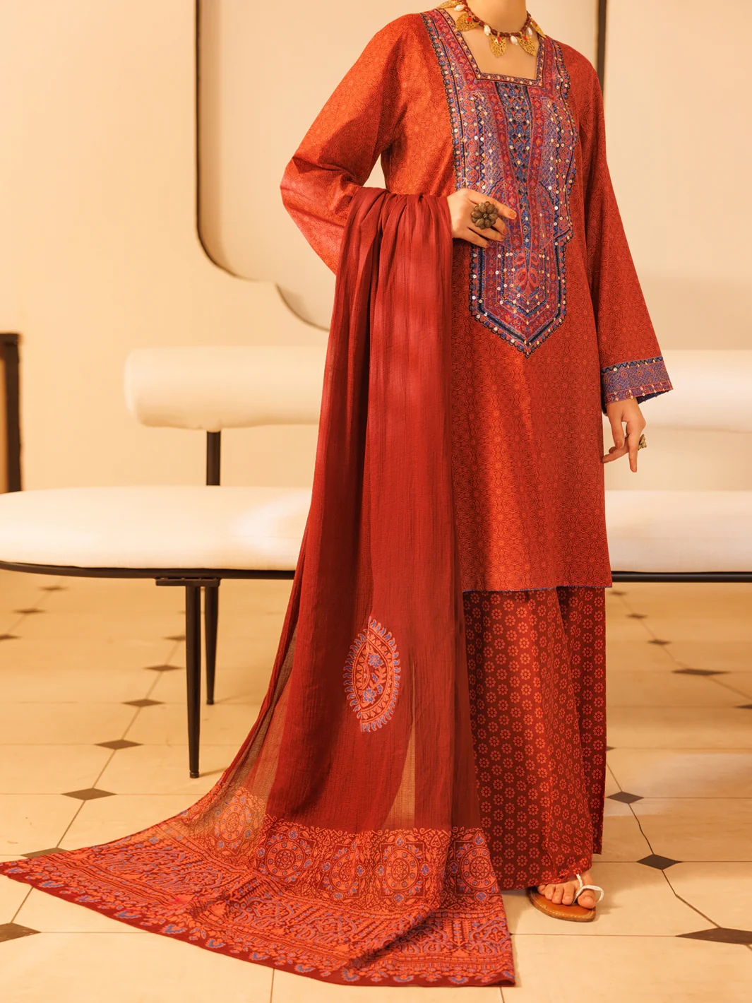 Maroon Lawn Stitched 2Pc - ALP-2PS-LKS-2336B - Image 4