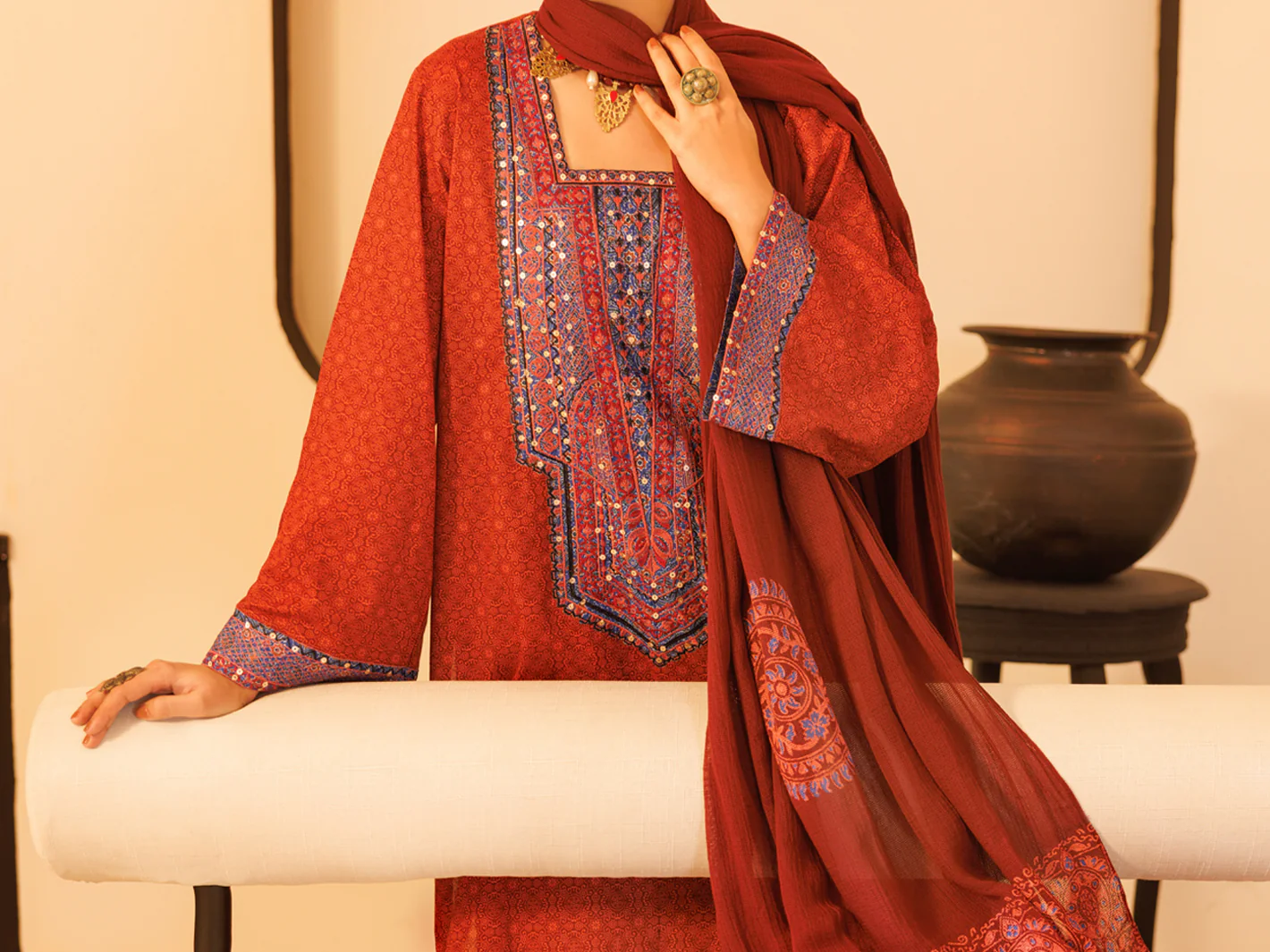 Maroon Lawn Stitched 2Pc - ALP-2PS-LKS-2336B - Image 5