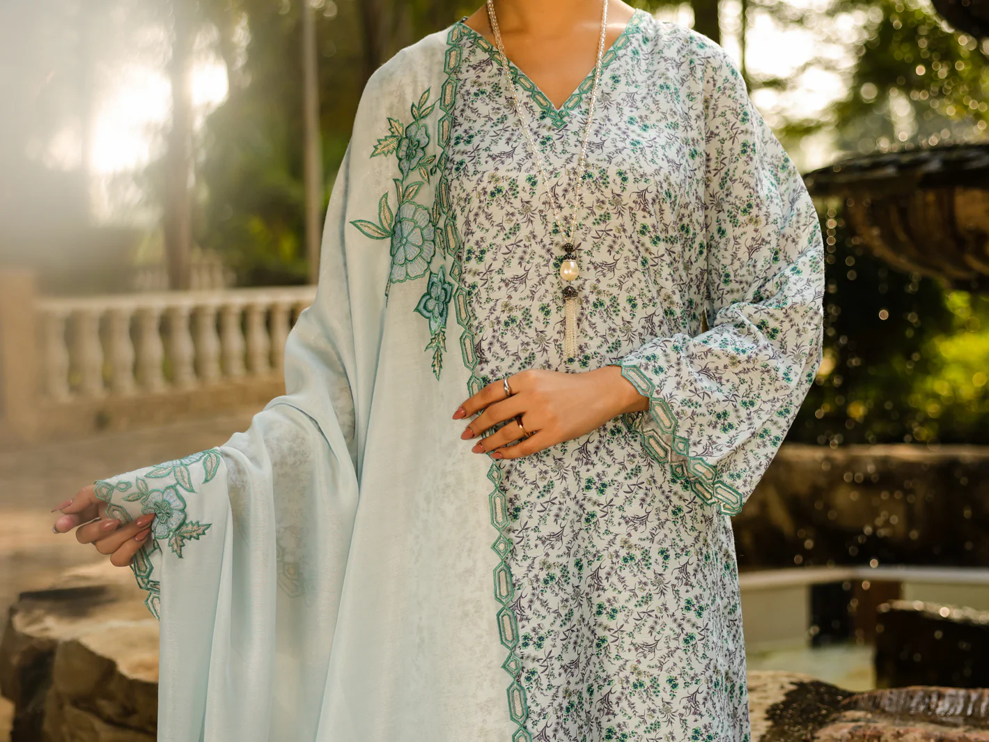 Ice Blue Silk Lawn 2Pc Stitched - ALP-2PS-LKS-2365 - Image 4