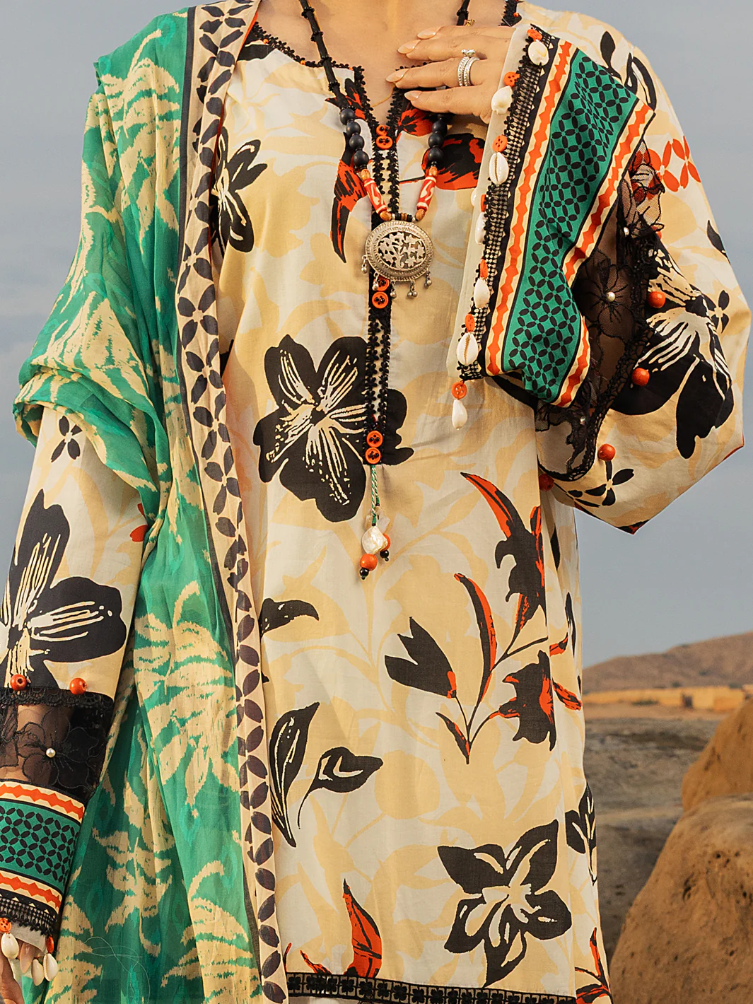 Beige Lawn 2Pc Unstitched - ALP-2PS-SLKD-UN-2254 - Image 4