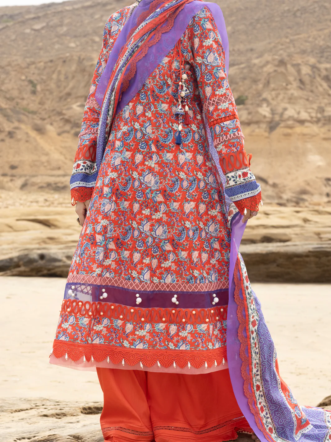 Red Lawn 2Pc Unstitched - ALP-2PS-SLKD-UN-2261 - Image 4