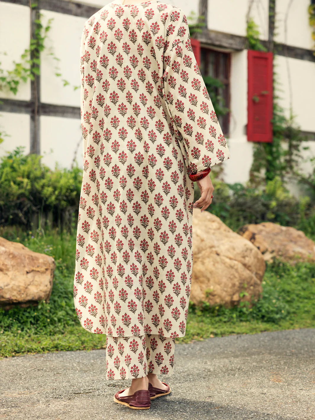 Cream Lawn Co-ord Set - ALP-2PS-SLKS-2073 - Image 2