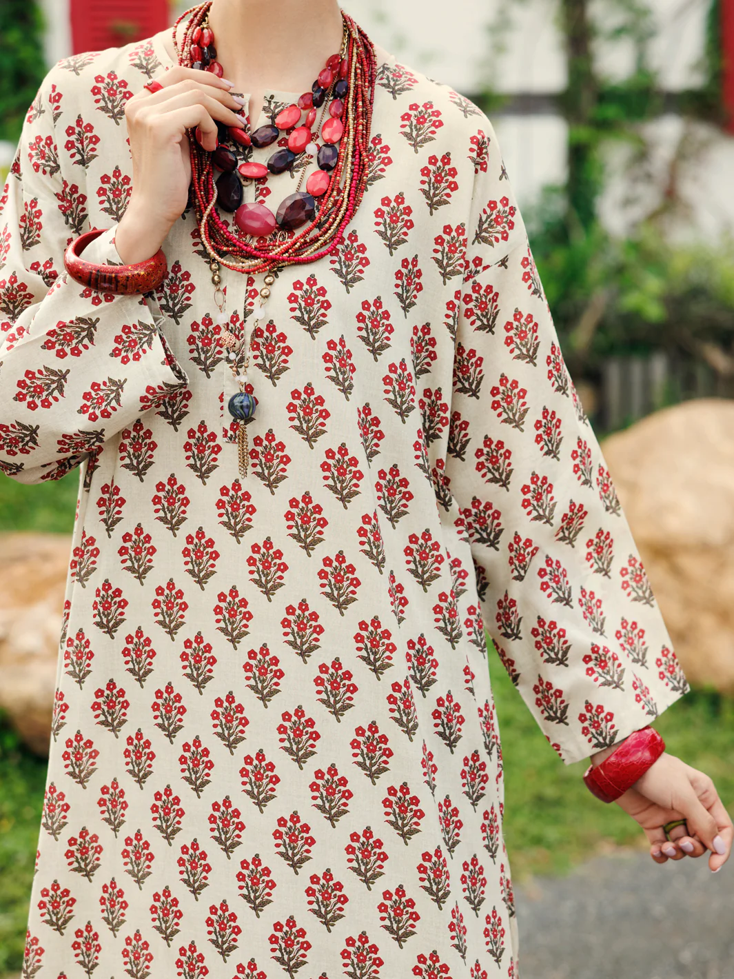 Cream Lawn Co-ord Set - ALP-2PS-SLKS-2073 - Image 3