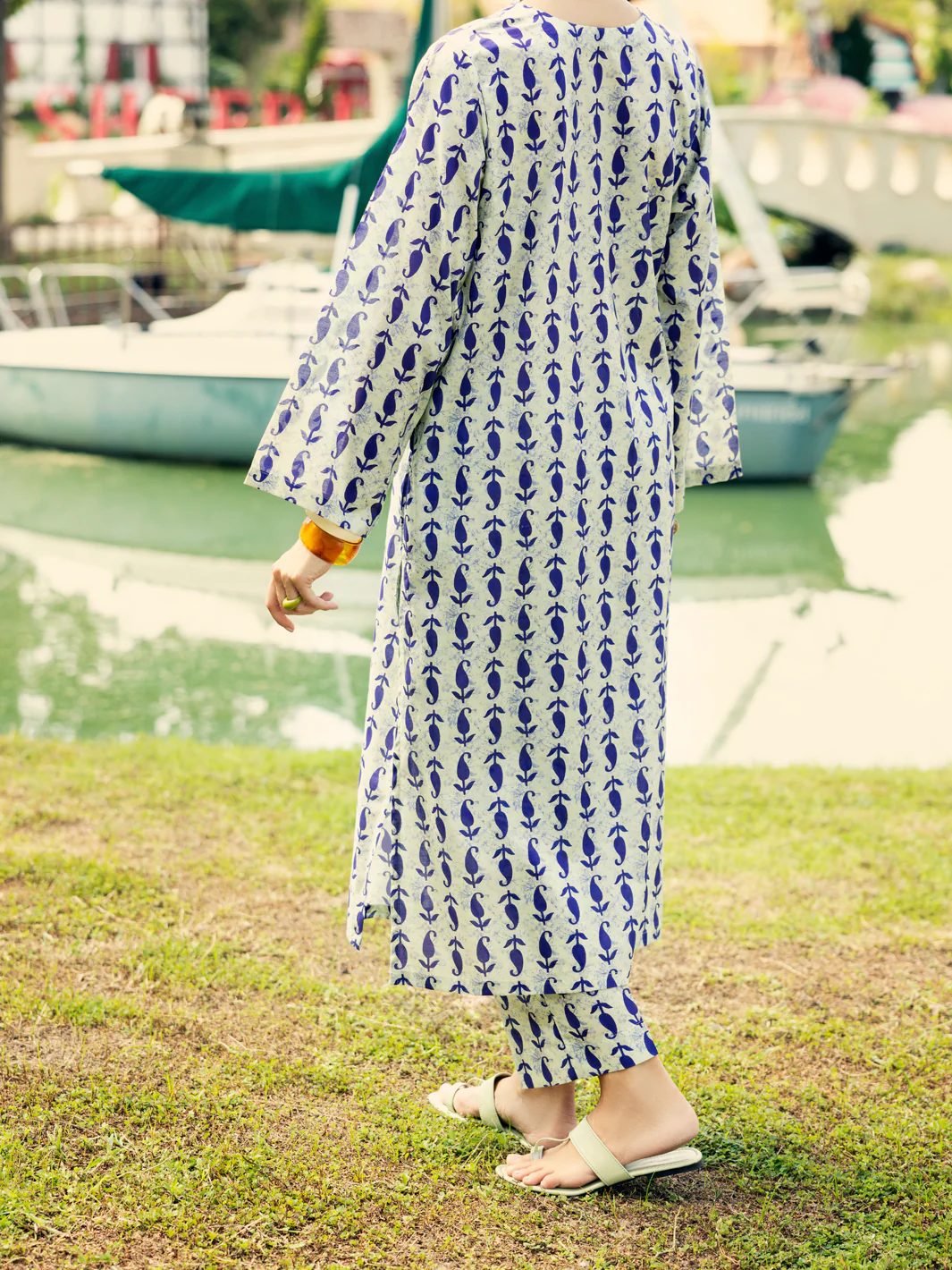 Blue Lawn Co-ord Set - ALP-2PS-SLKS-2074 - Image 2