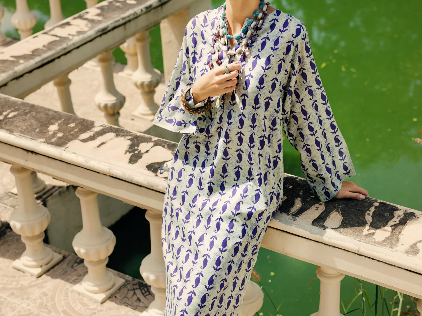 Blue Lawn Co-ord Set - ALP-2PS-SLKS-2074 - Image 3