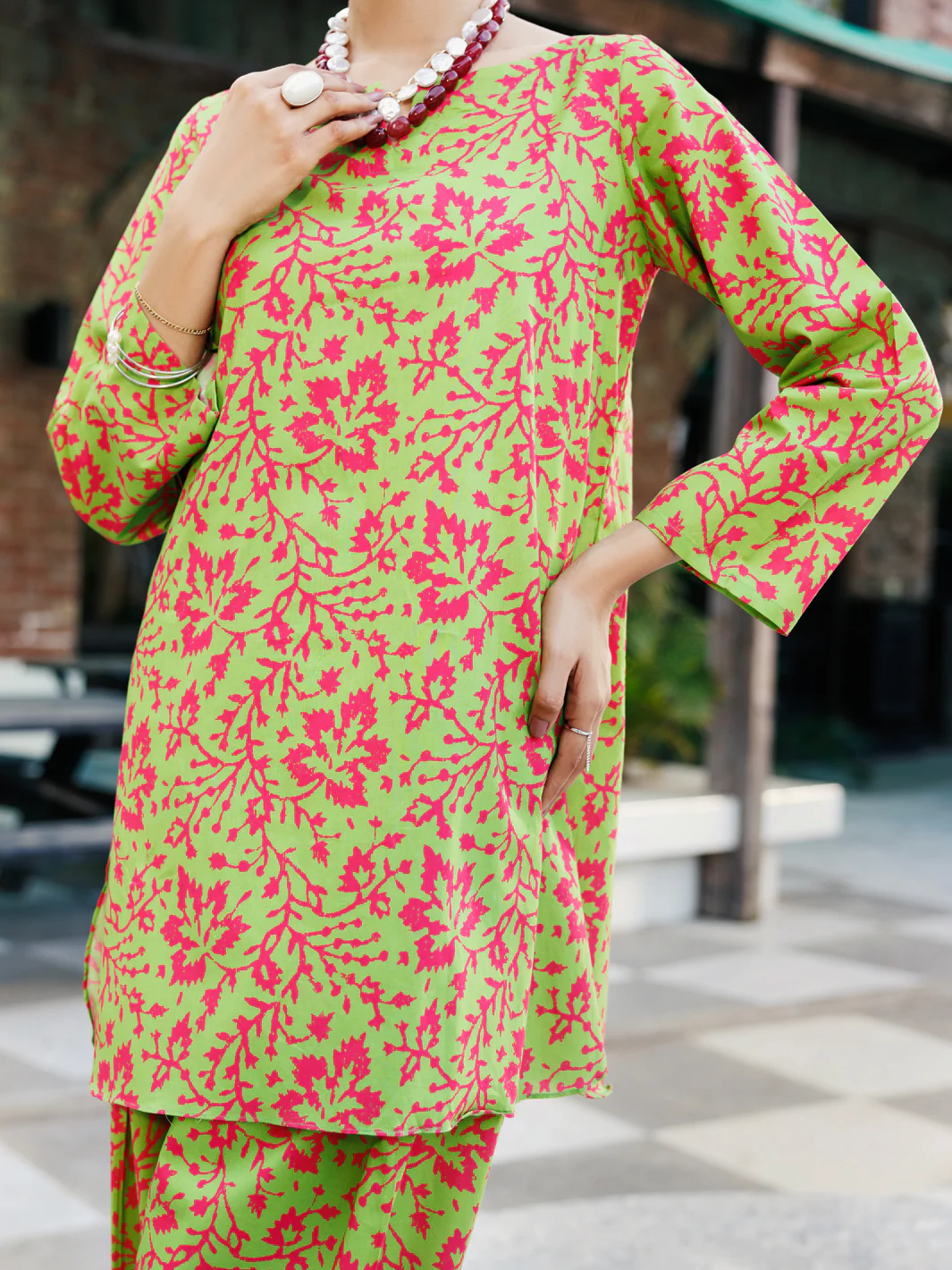 Mehndi Green Lawn Co-ord Set - ALP-2PS-SLKS-2232 - Image 2