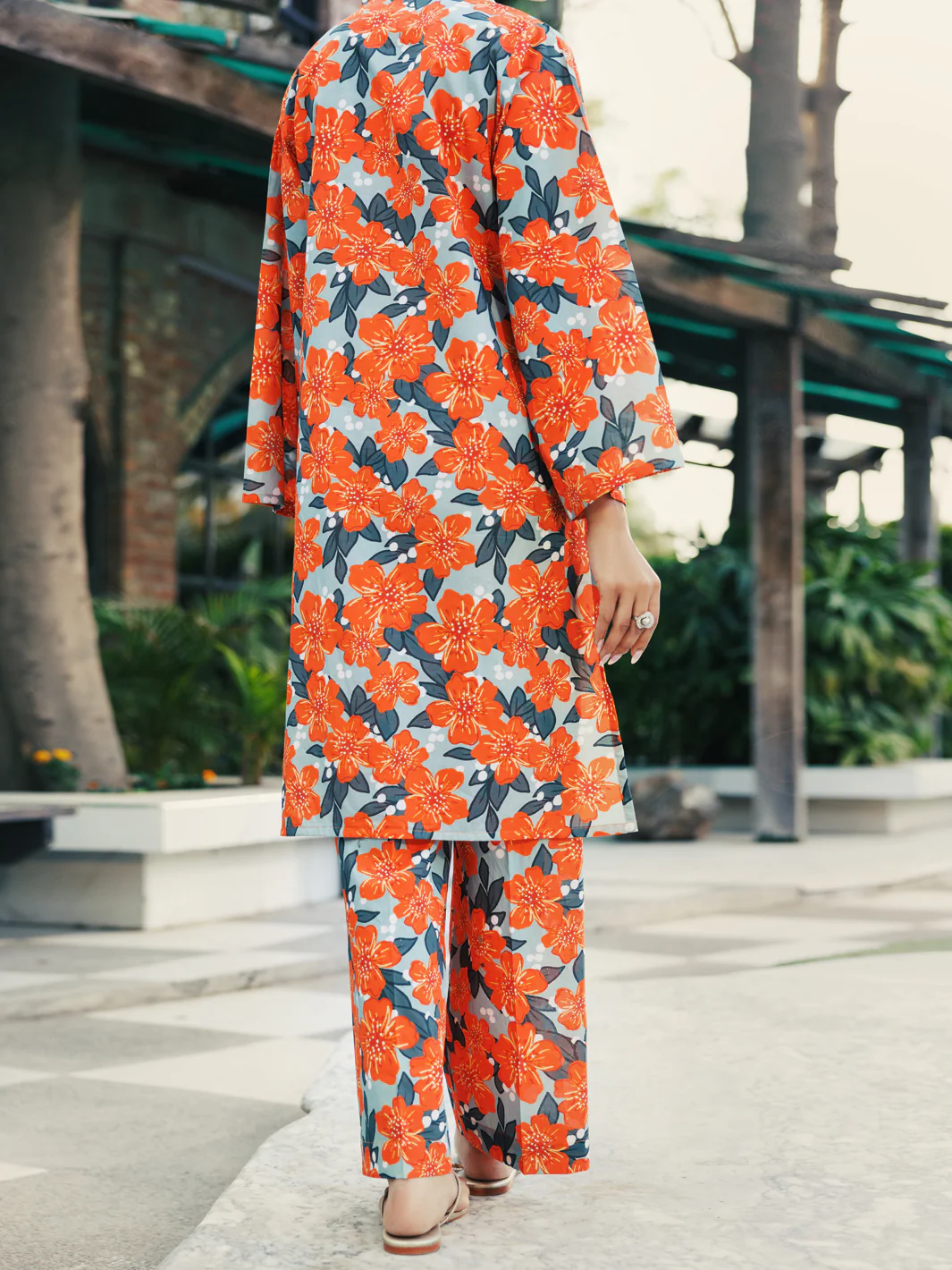 Orange Lawn Co-ord Set - ALP-2PS-SLKS-2245 - Image 2