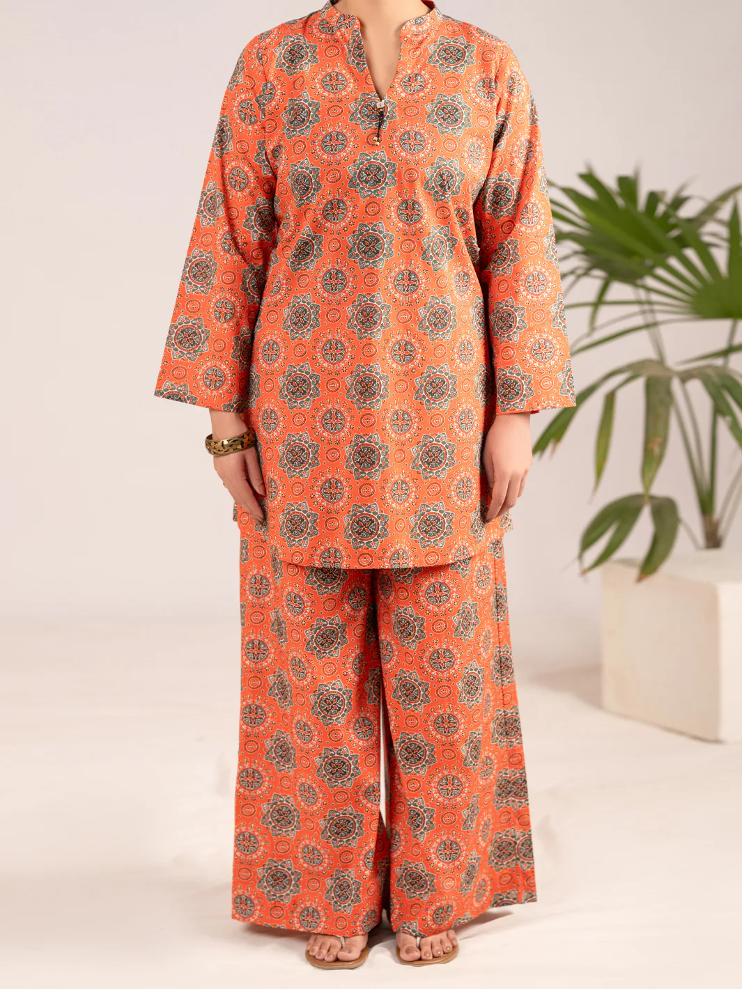 Orange Cambric Co-Ord Set - ALP-2PS-SLKS-2551