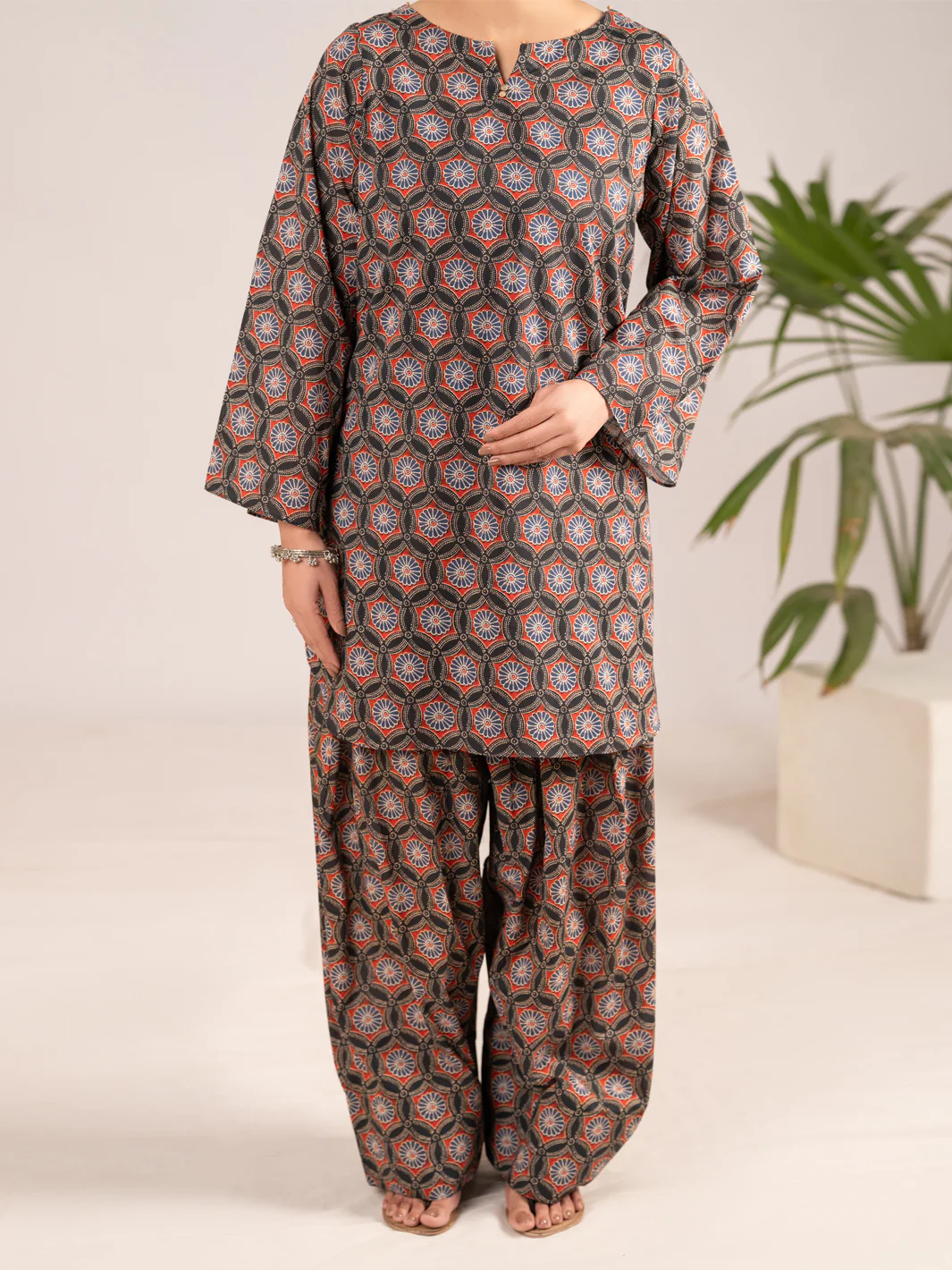 Multicolor Cambric Co-Ord Set - ALP-2PS-SLKS-2553