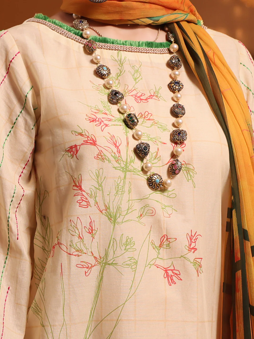 Cream Lawn 3Pc Stitched - ALP-3PS-1036/S - Image 2