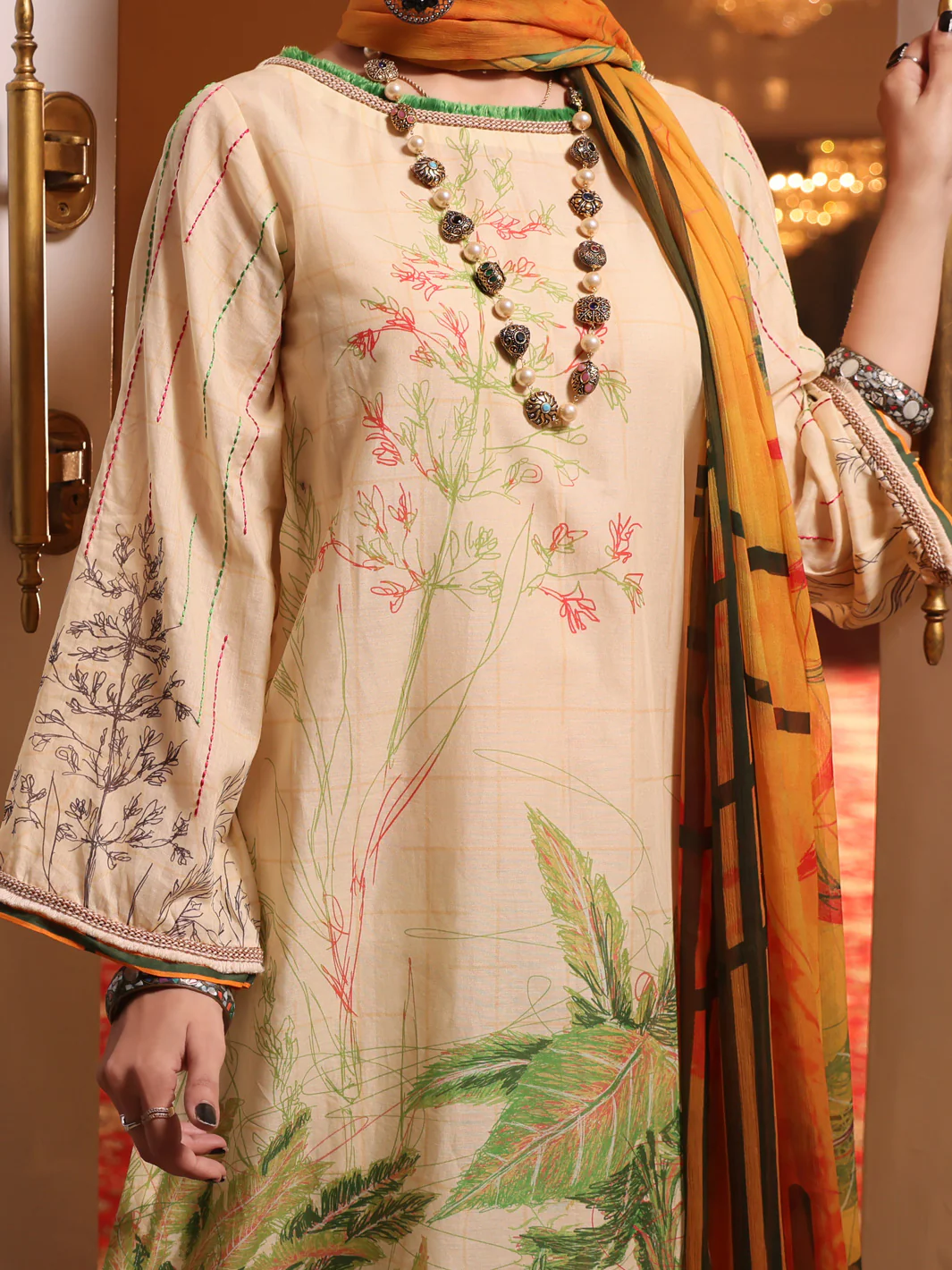 Cream Lawn 3Pc Stitched - ALP-3PS-1036/S - Image 4