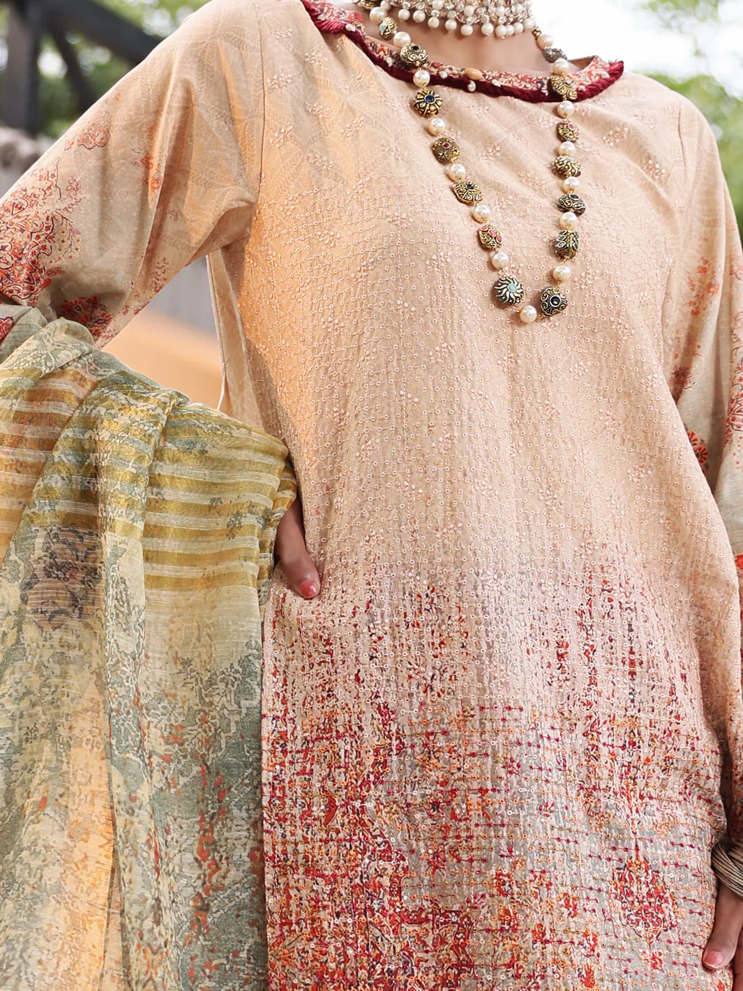 Beige Lawn 3Pc Stitched - ALP-3PS-1043/S - Image 2