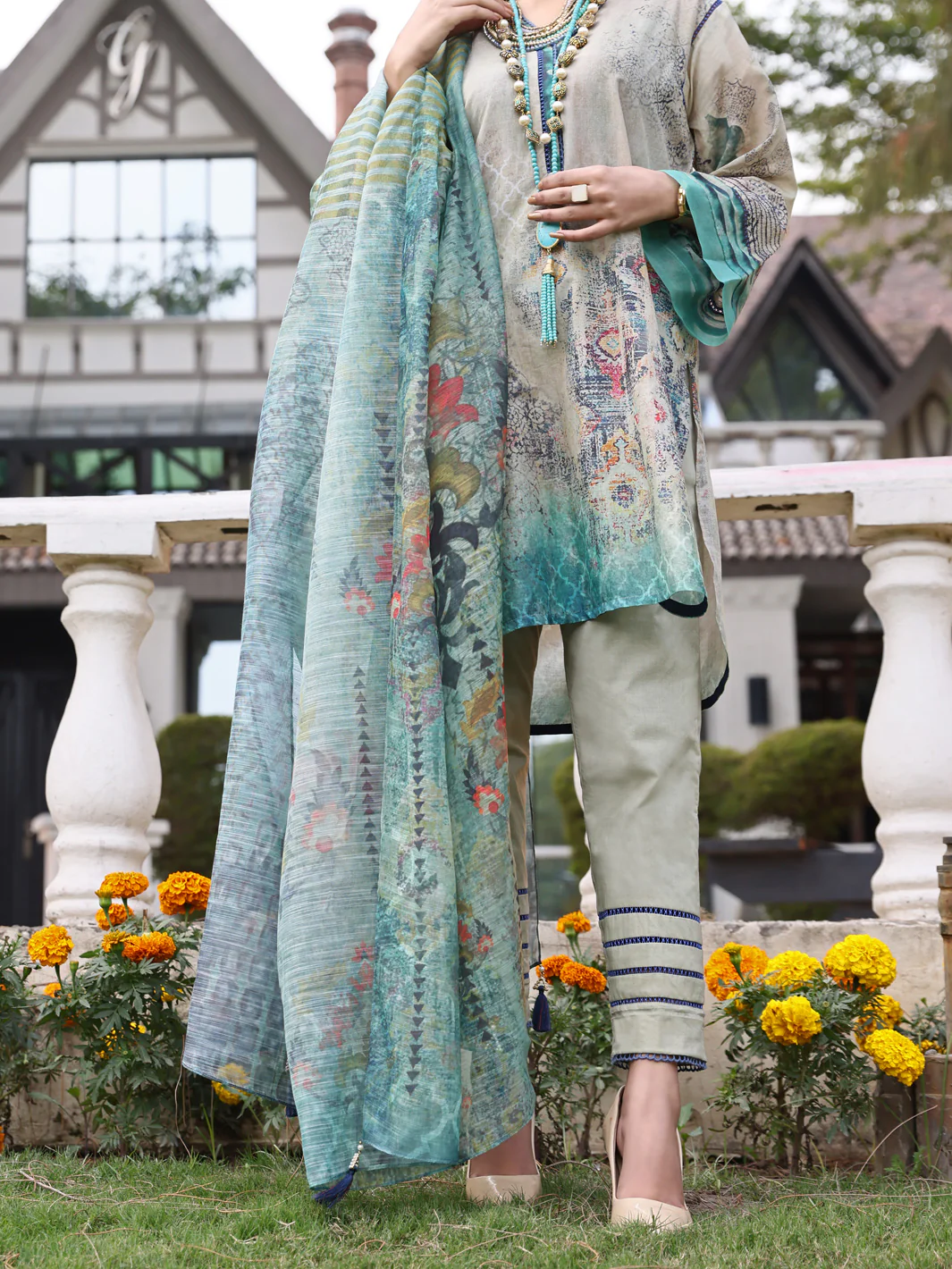 Teal Lawn 3Pc Stitched - ALP-3PS-1044/S