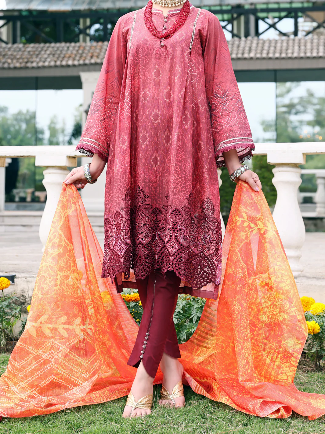 Maroon Lawn 3Pc Stitched - ALP-3PS-1045/S
