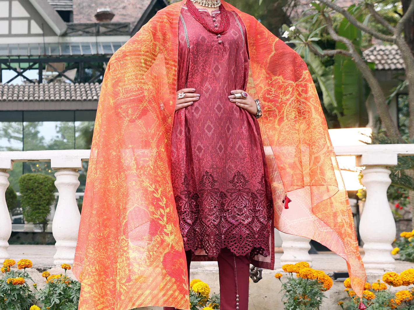 Maroon Lawn 3Pc Stitched - ALP-3PS-1045/S - Image 4