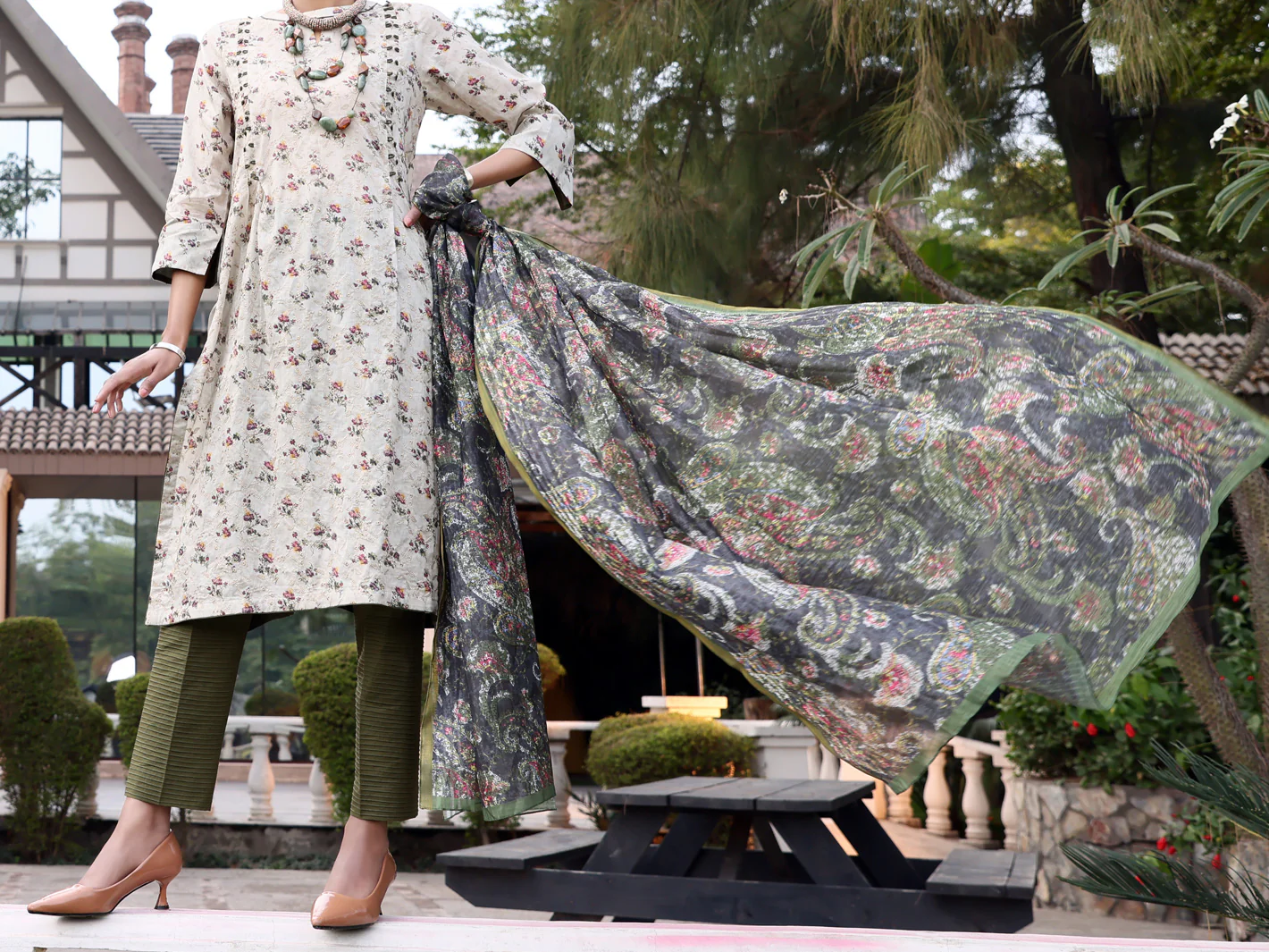 Beige Lawn 3Pc Stitched - ALP-3PS-1046/S - Image 3