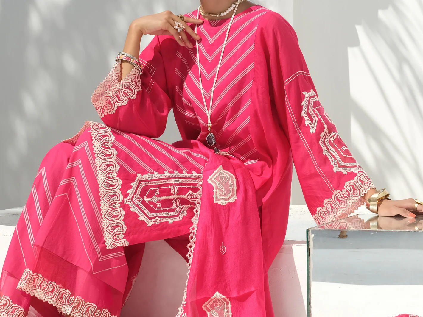 Fuchsia Swiss Voile + Khaddi Net 3Pc Stitched - ALP-3PS-1054 - Image 4