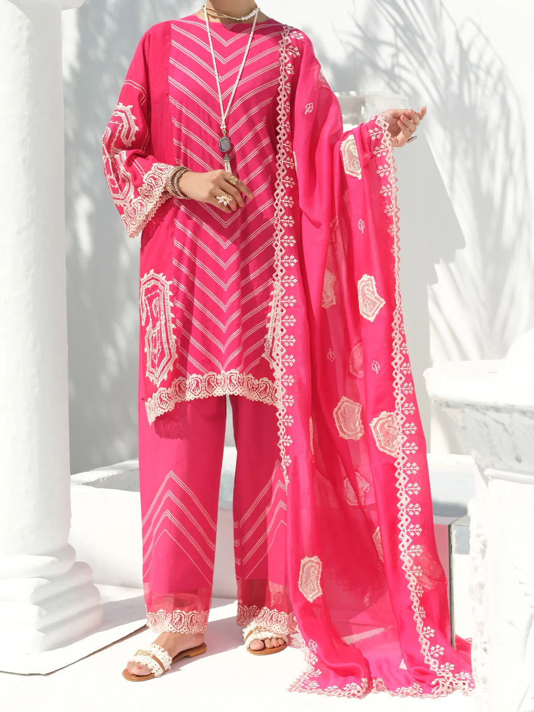 Fuchsia Swiss Voile + Khaddi Net 3Pc Unstitched - ALP-3PS-1054
