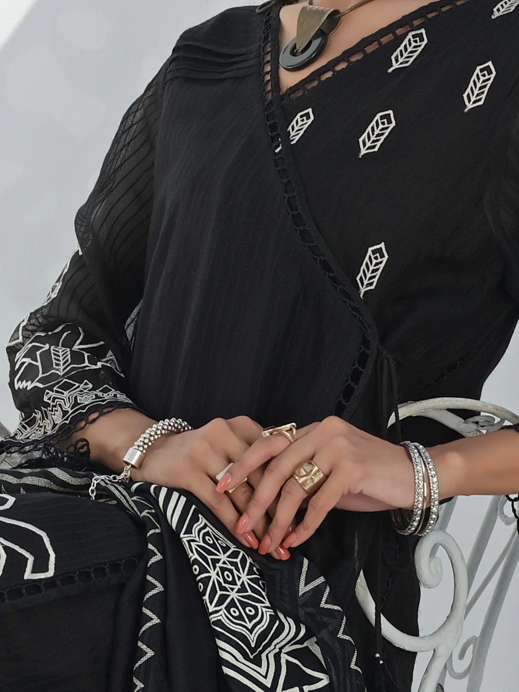 Black Khaddi Net 3Pc Stitched - ALP-3PS-1055 - Image 2
