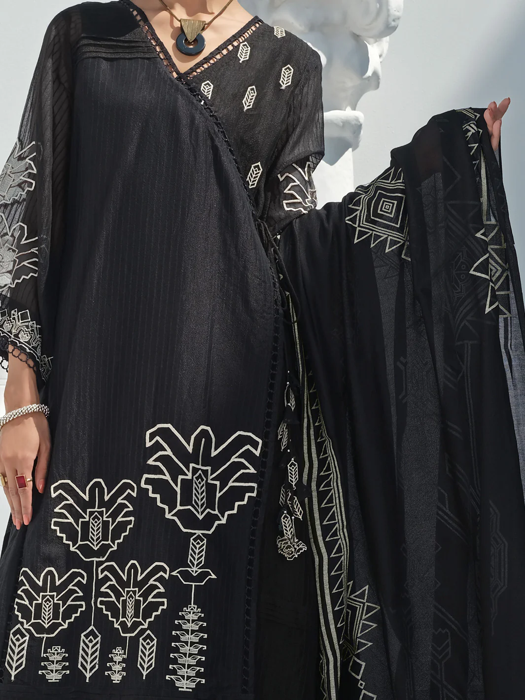Black Khaddi Net 3Pc Stitched - ALP-3PS-1055 - Image 3