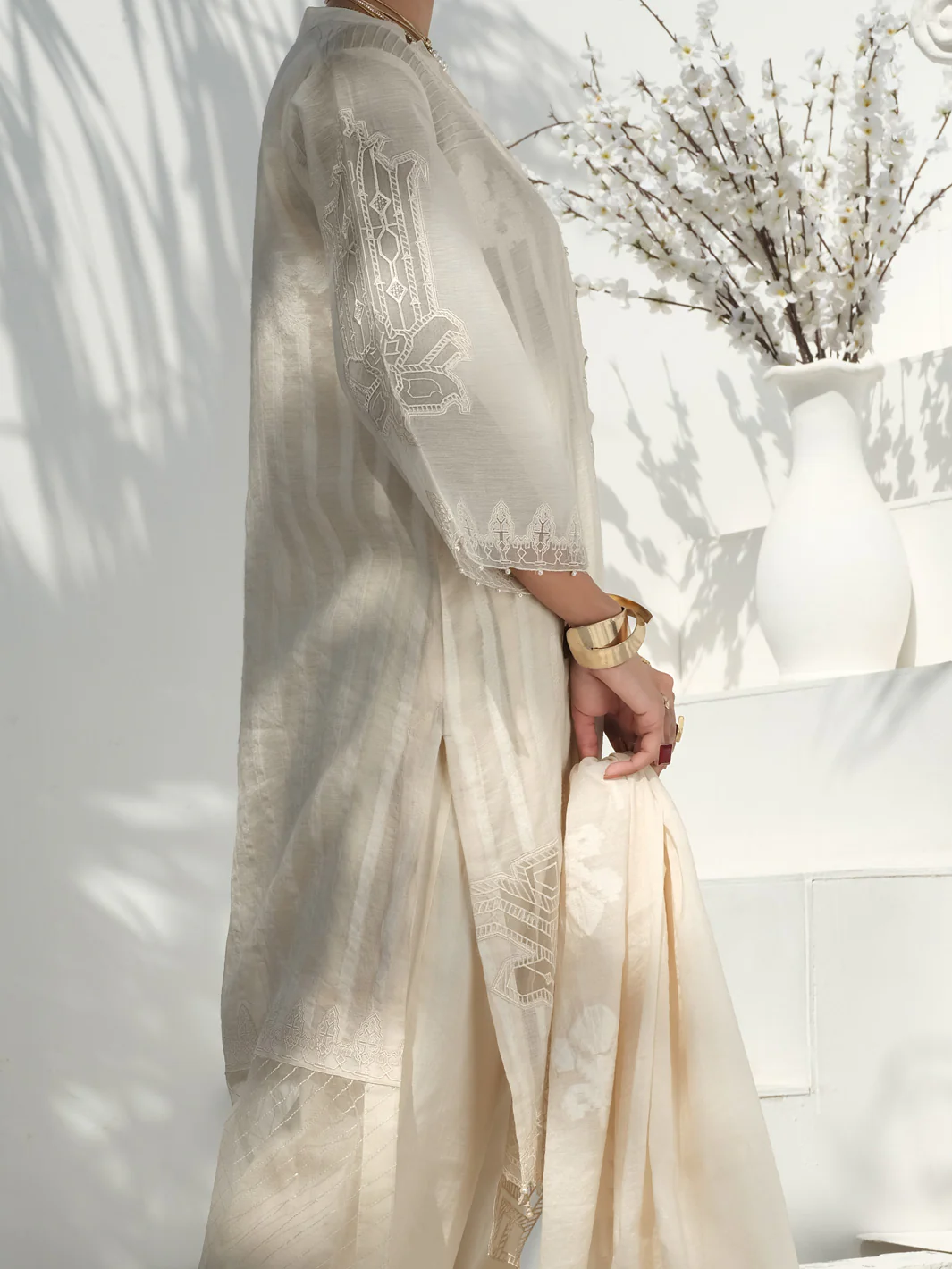 Cream Cotton Jacquard 3Pc Stitched - ALP-3PS-1056 - Image 3