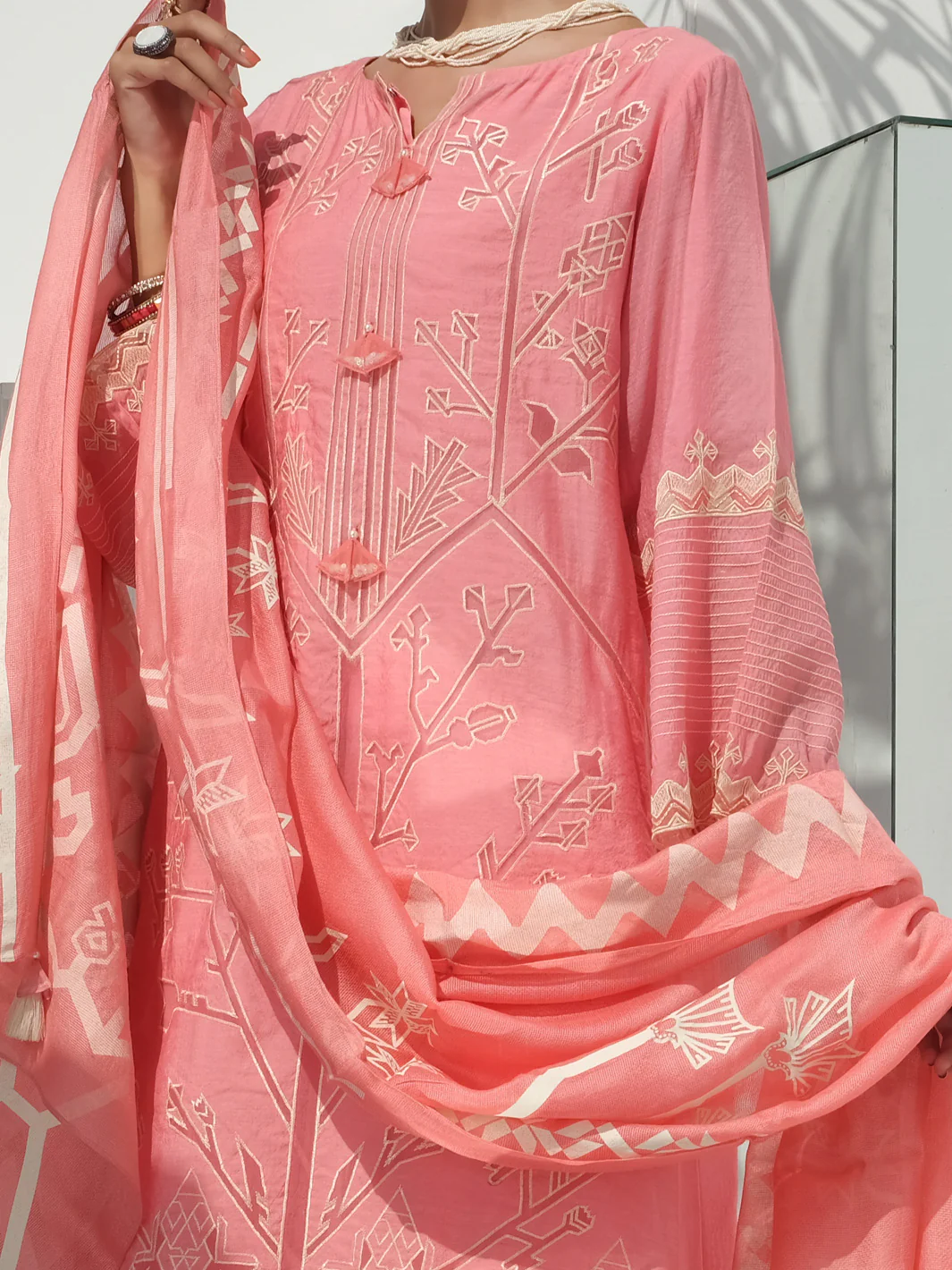 Pink Swiss Voile + Khaddi Net 3Pc Stitched - ALP-3PS-1059 - Image 2
