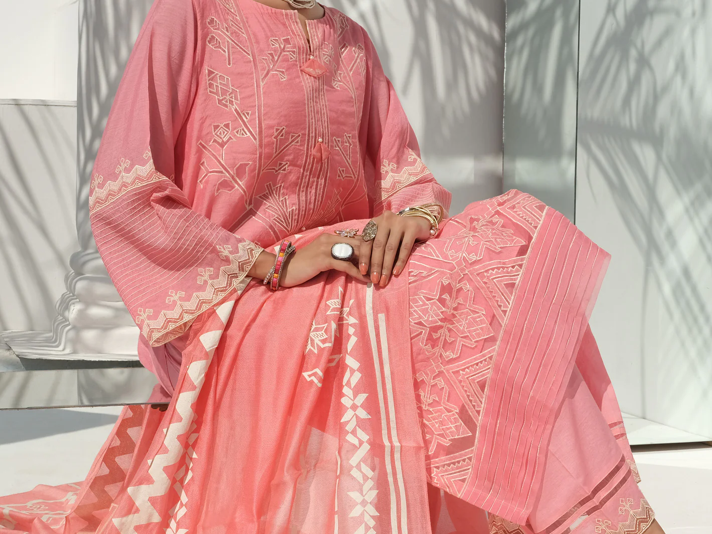 Pink Swiss Voile + Khaddi Net 3Pc Stitched - ALP-3PS-1059 - Image 3