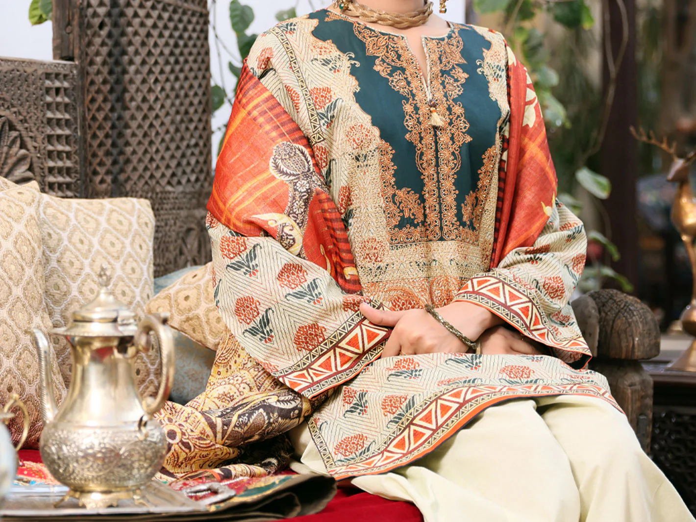 Beige Lawn 3Pc Stitched - ALP-3PS-1080/S - Image 2