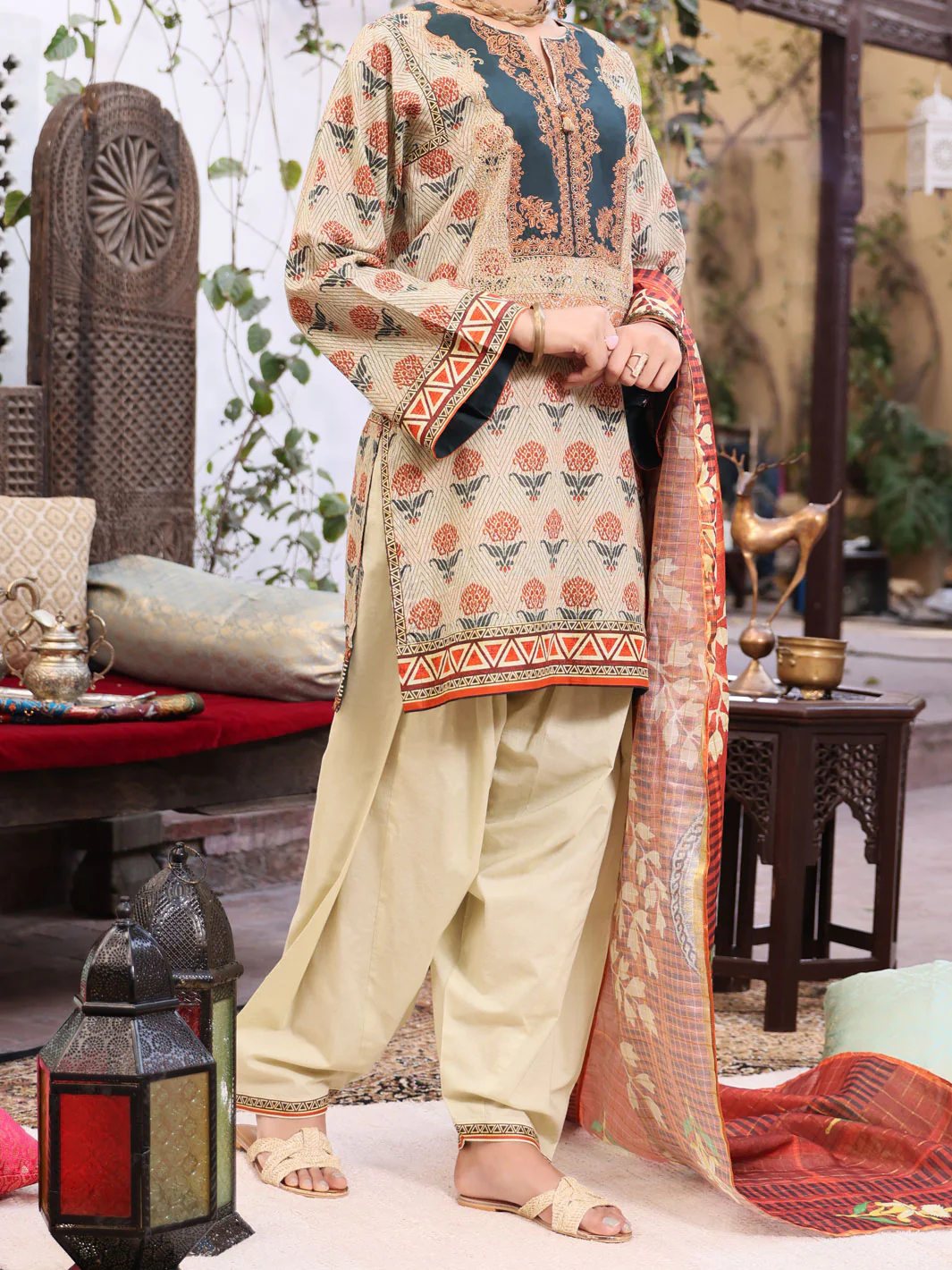 Beige Lawn 3Pc Stitched - ALP-3PS-1080/S - Image 4