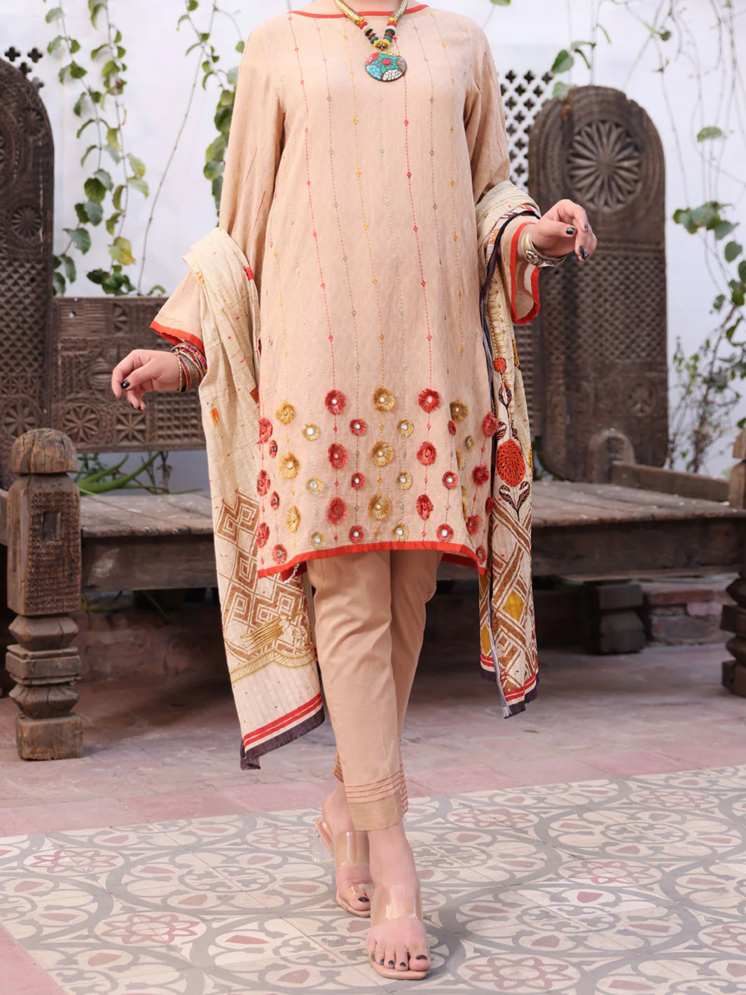Beige Lawn 3Pc Stitched - ALP-3PS-1081/S