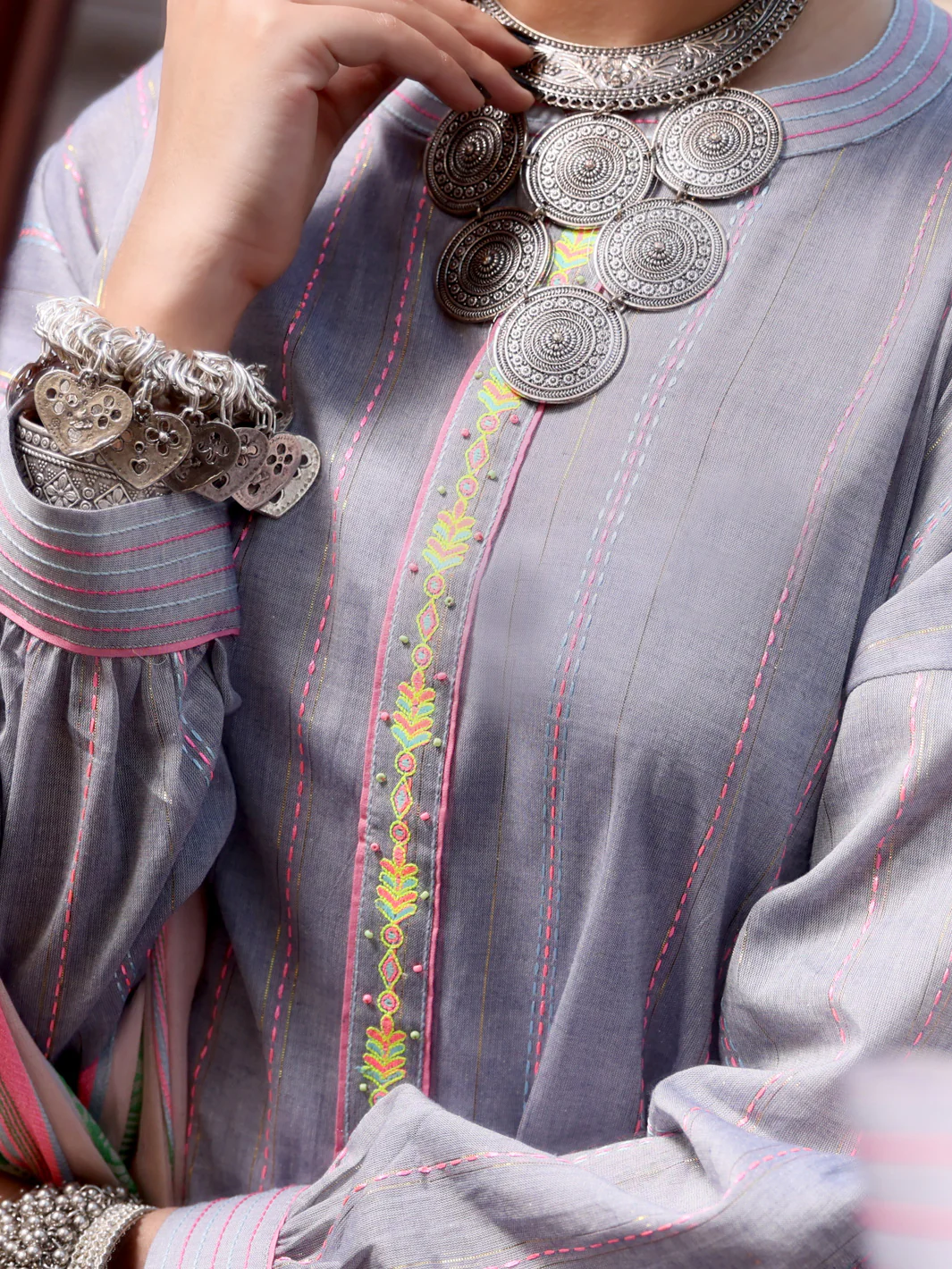 Light Grey Yarn-Dyed Jacquard 3Pc Stitched - ALP-3PS-1096 - Image 3