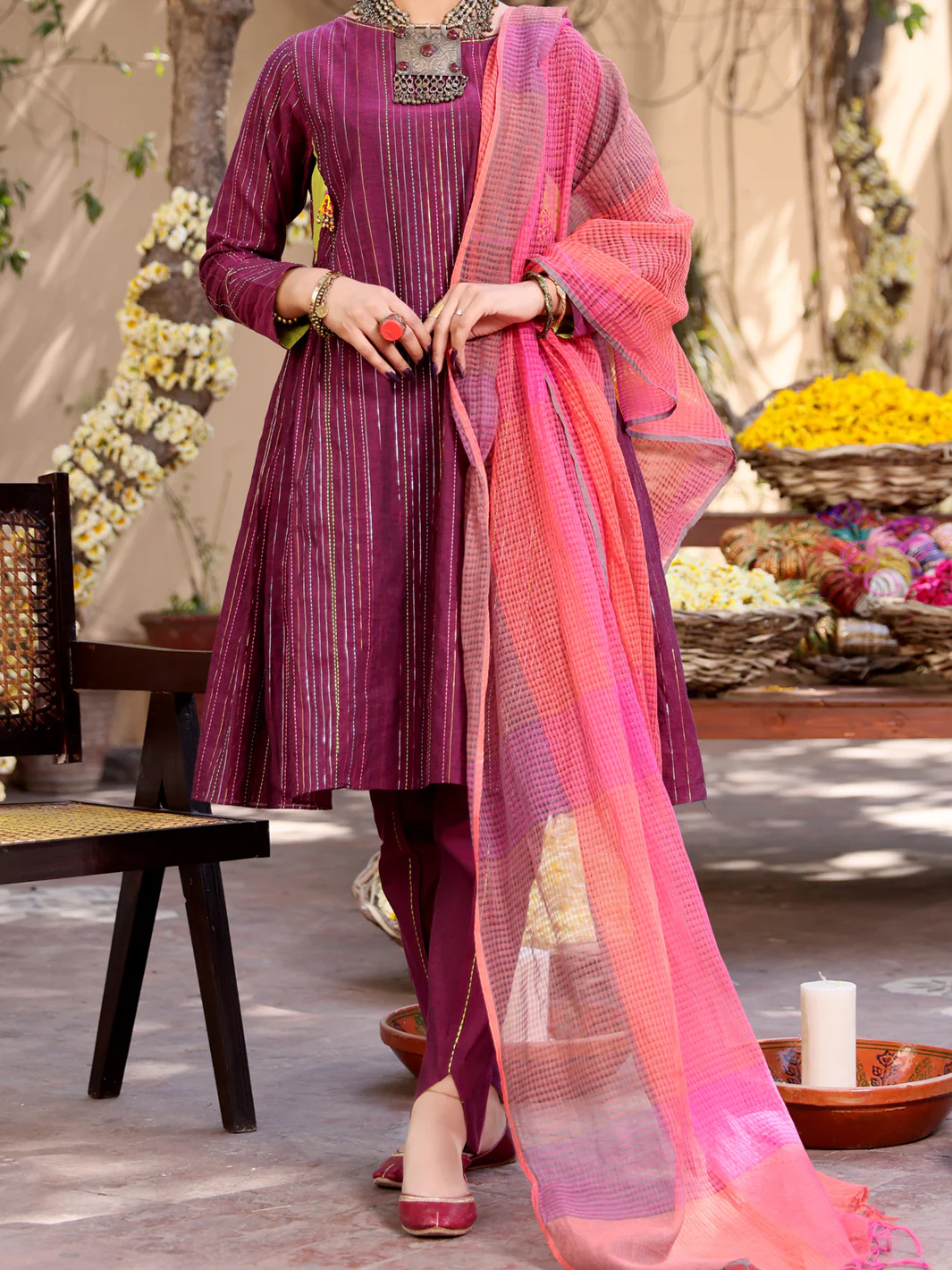 Purple Yarn-Dyed Jacquard 3Pc Stitched - ALP-3PS-1099