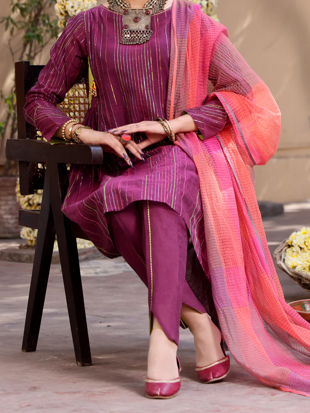 Purple Yarn-Dyed Jacquard 3Pc Stitched - ALP-3PS-1099 - Image 2