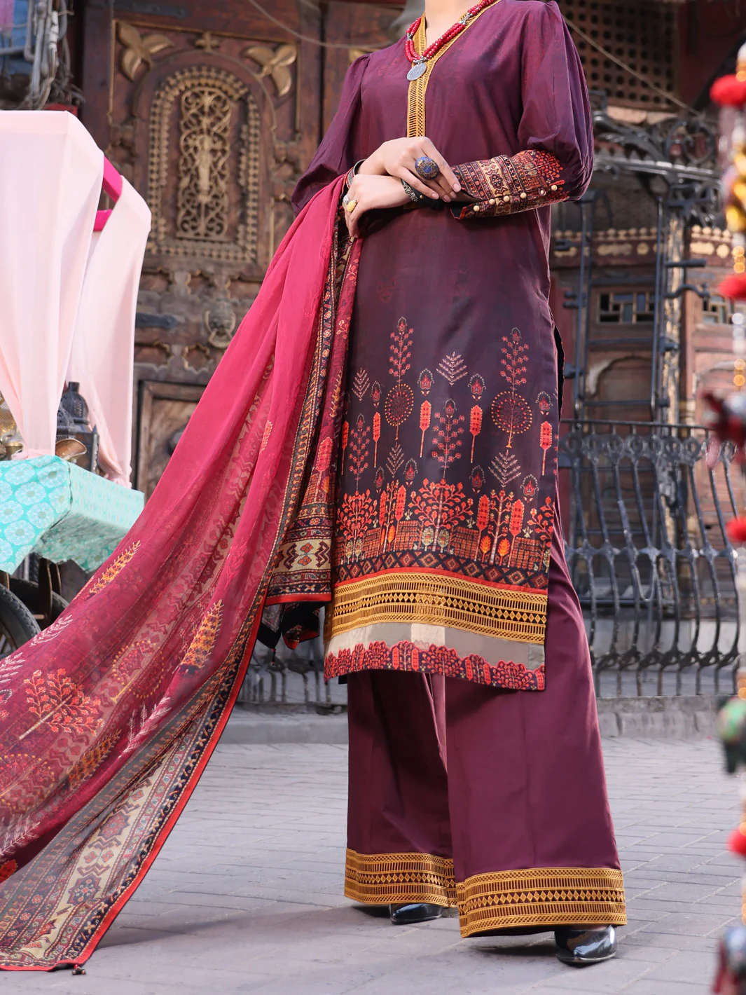 Maroon Lawn 3Pc Unstitched - ALP-3PS-1124