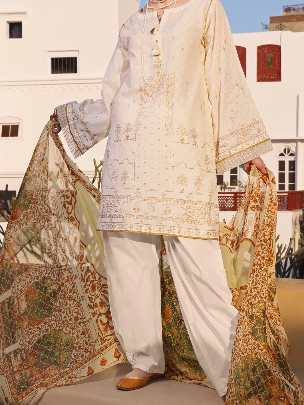Off White Lawn 3Pc Stitched - ALP-3PS-1130