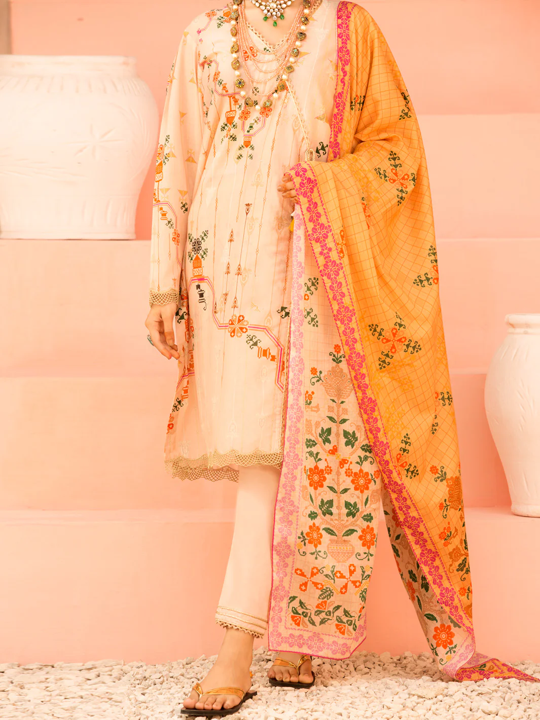 Peach Lawn 3Pc Stitched - ALP-3PS-1133
