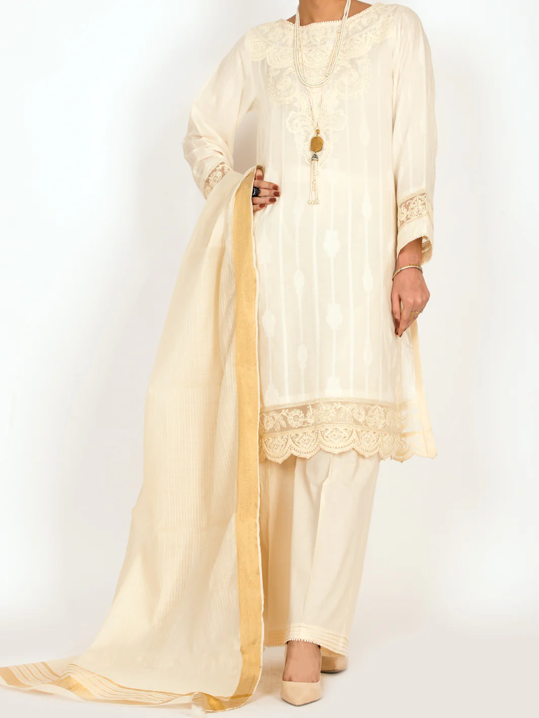 Off White Jacquard  3Pc Unstitched - ALP-3PS-1144