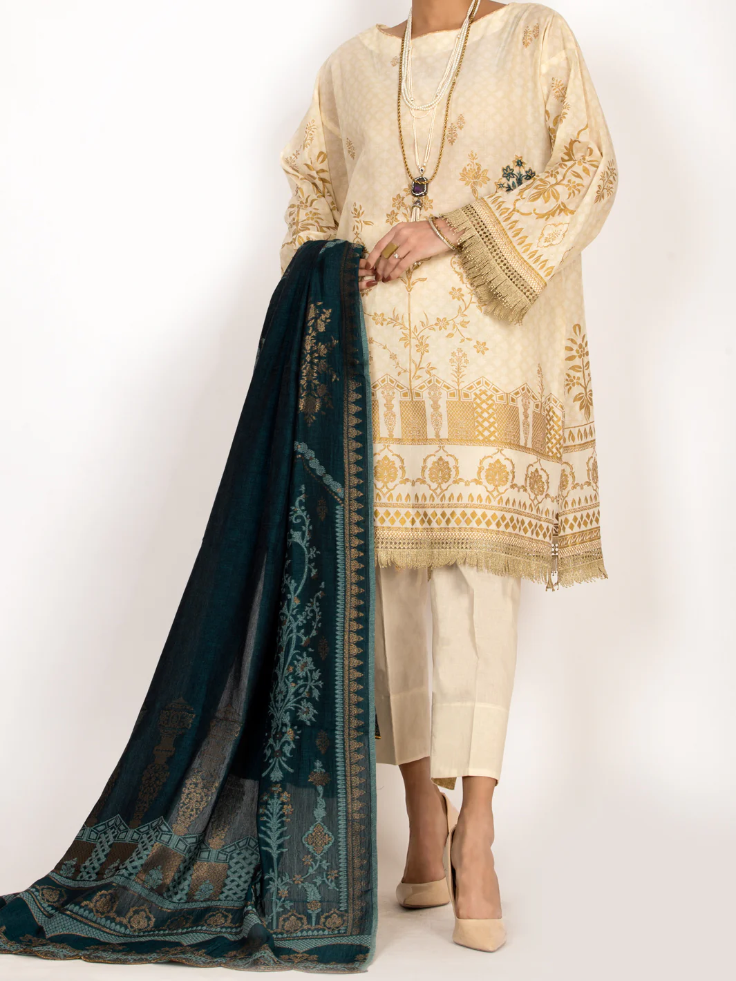 Off White Lawn 3Pc Stitched - ALP-3PS-1145