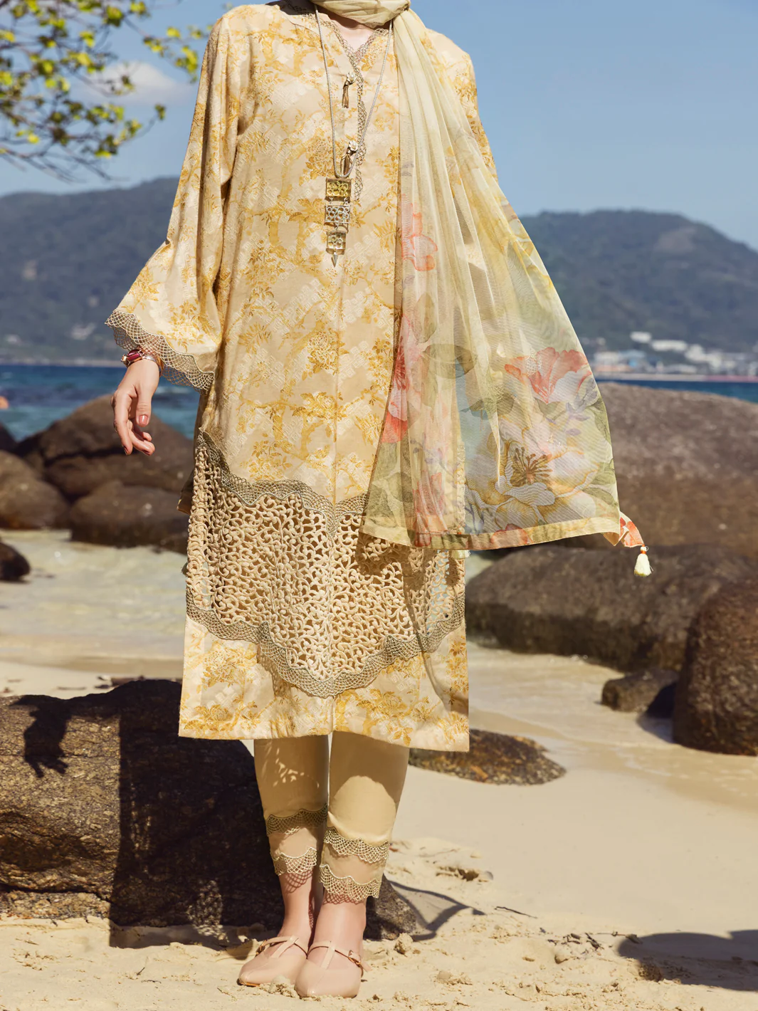 Golden Cotton Jacquard 3Pc Unstitched - ALP-3PS-1155