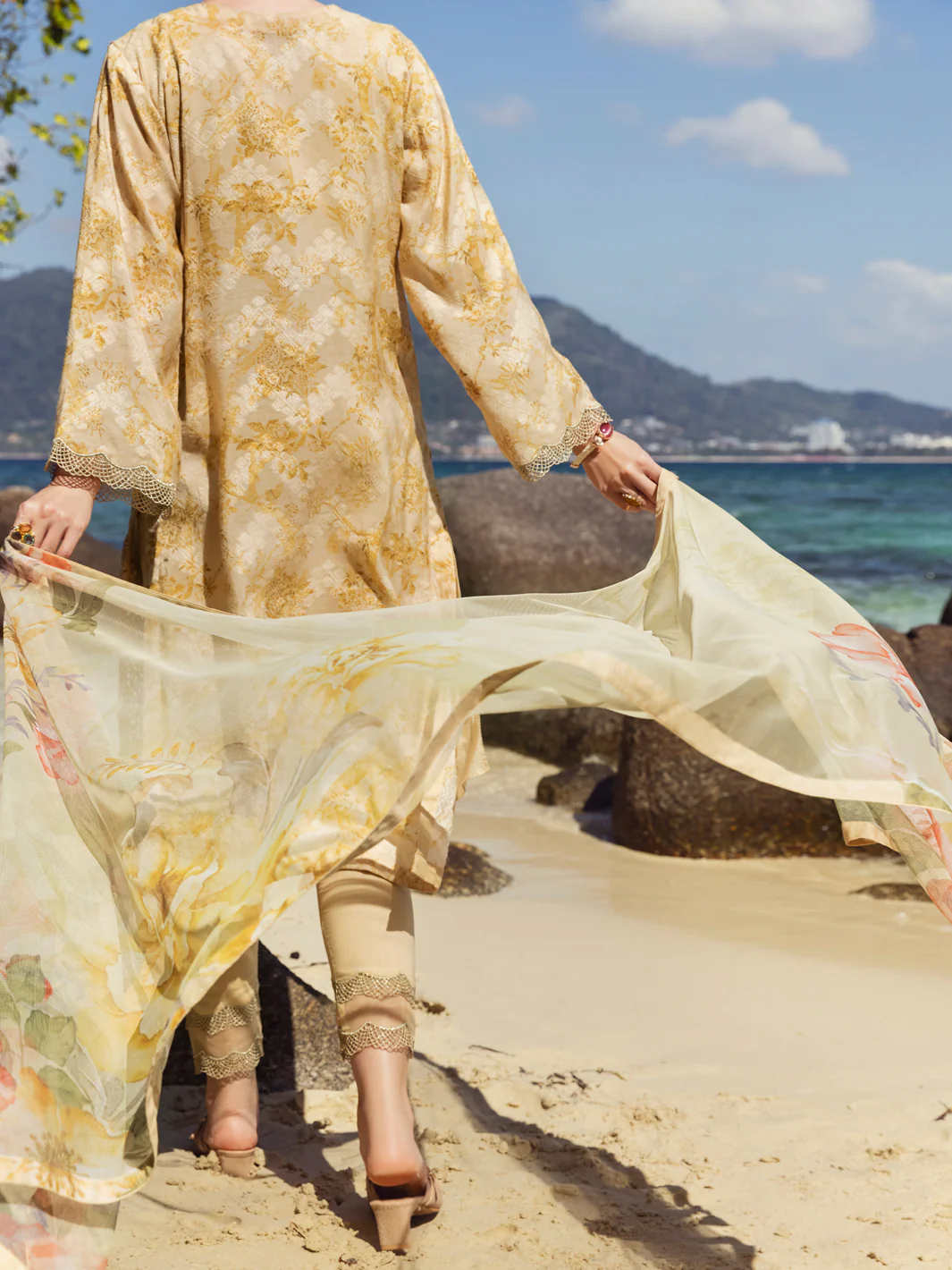 Golden Cotton Jacquard 3Pc Unstitched - ALP-3PS-1155 - Image 2