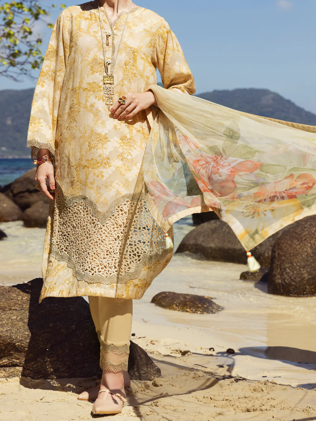 Golden Cotton Jacquard 3Pc Unstitched - ALP-3PS-1155 - Image 4