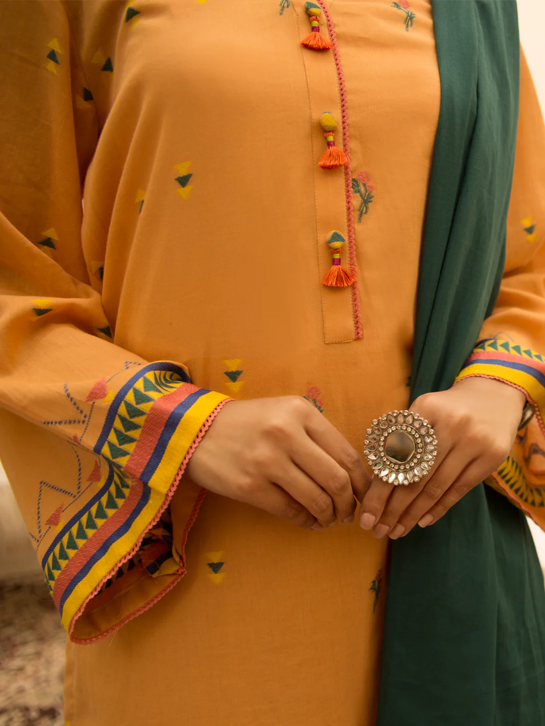 Mustard Jacquard 3Pc Stitched - ALP-3PS-1159 - Image 3