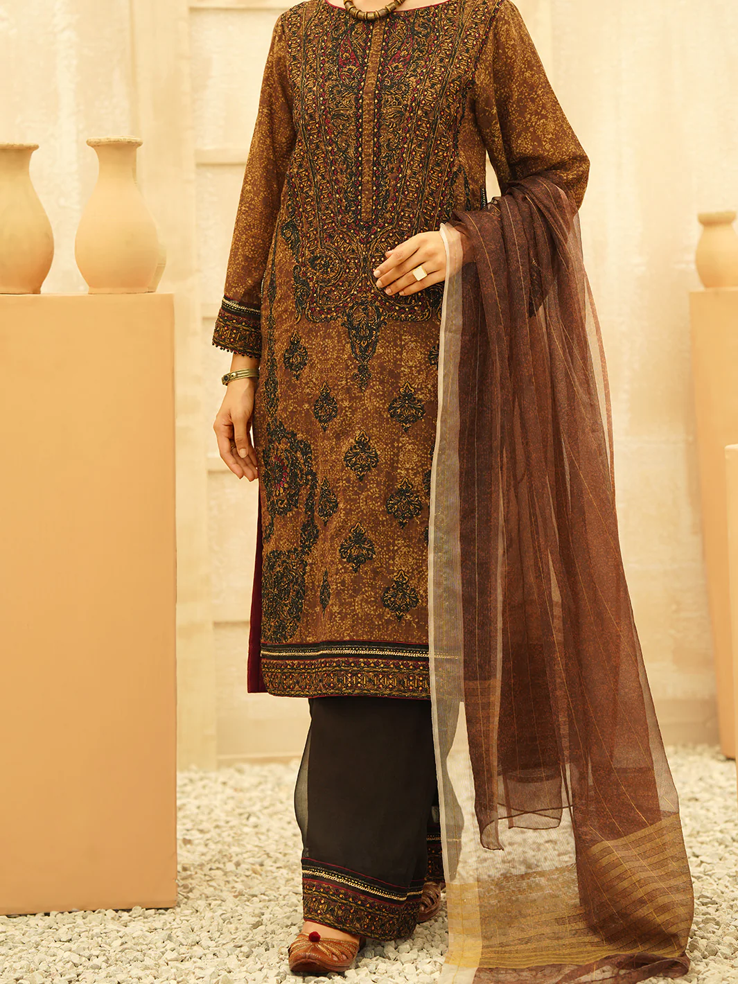 Brown Jacquard 3Pc Unstitched - ALP-3PS-1164