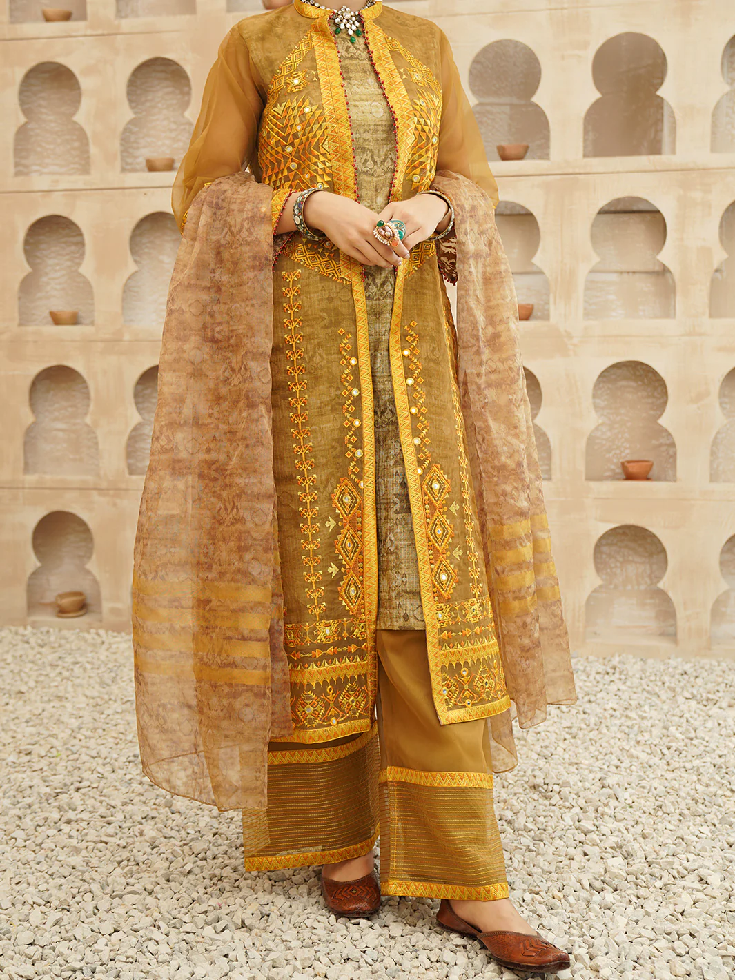 Mustard Jacquard 3Pc Stitched - ALP-3PS-1165